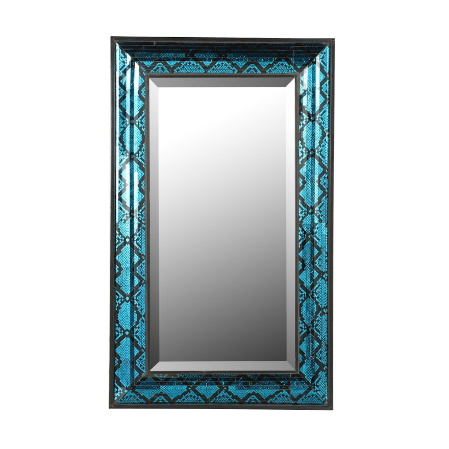 Contemporary Wall Mirror with Painted Snakeskin Motif Frame