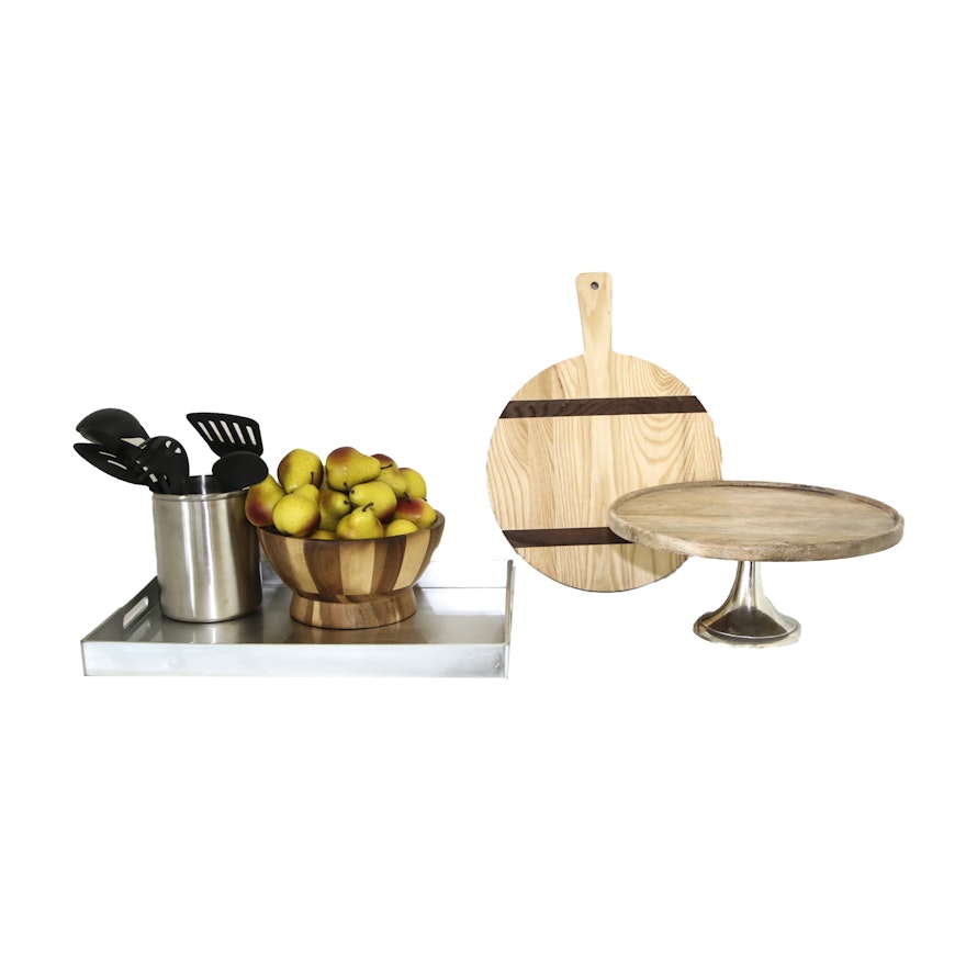Cooking Utensils, Tray, Wooden Cake Stand and Other Kitchen Decor