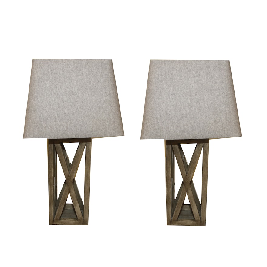 Wood Table Lamps with Linen-Covered Shades