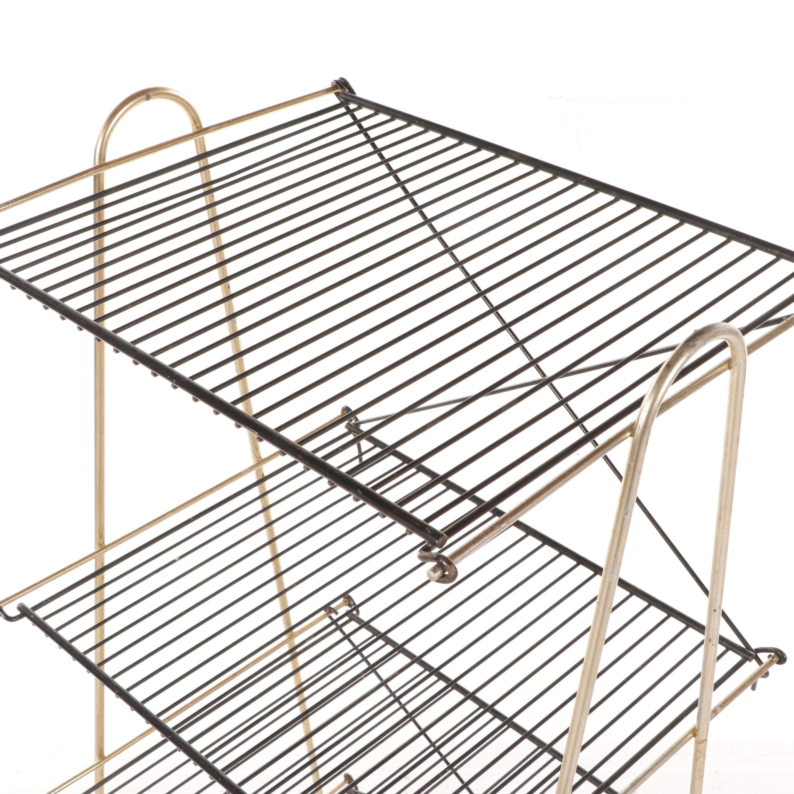 Mid Century Modern Four Tier Collapsable Black and Gold Tone Wire Rack