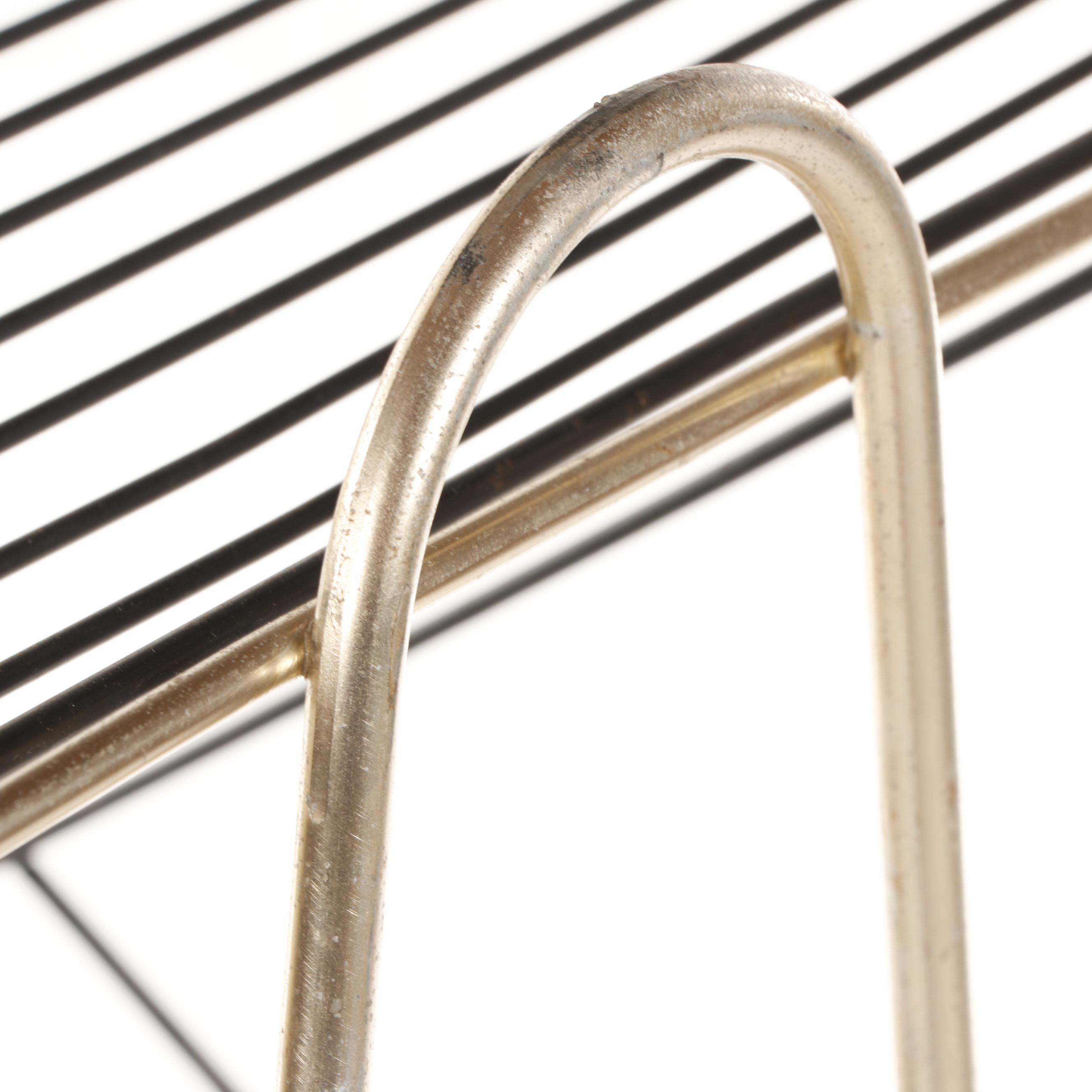 Mid Century Modern Four Tier Collapsable Black and Gold Tone Wire Rack