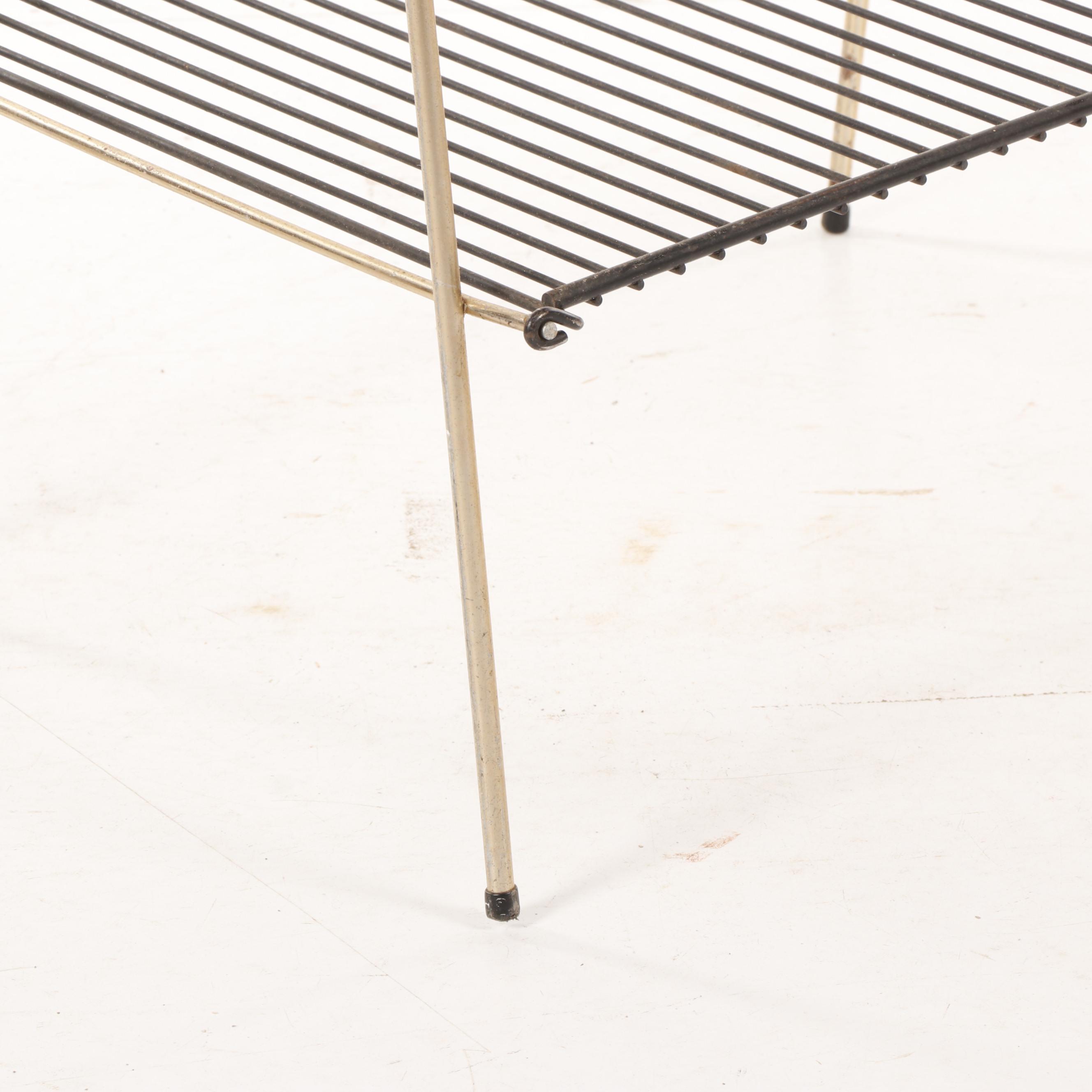 Mid Century Modern Four Tier Collapsable Black and Gold Tone Wire Rack