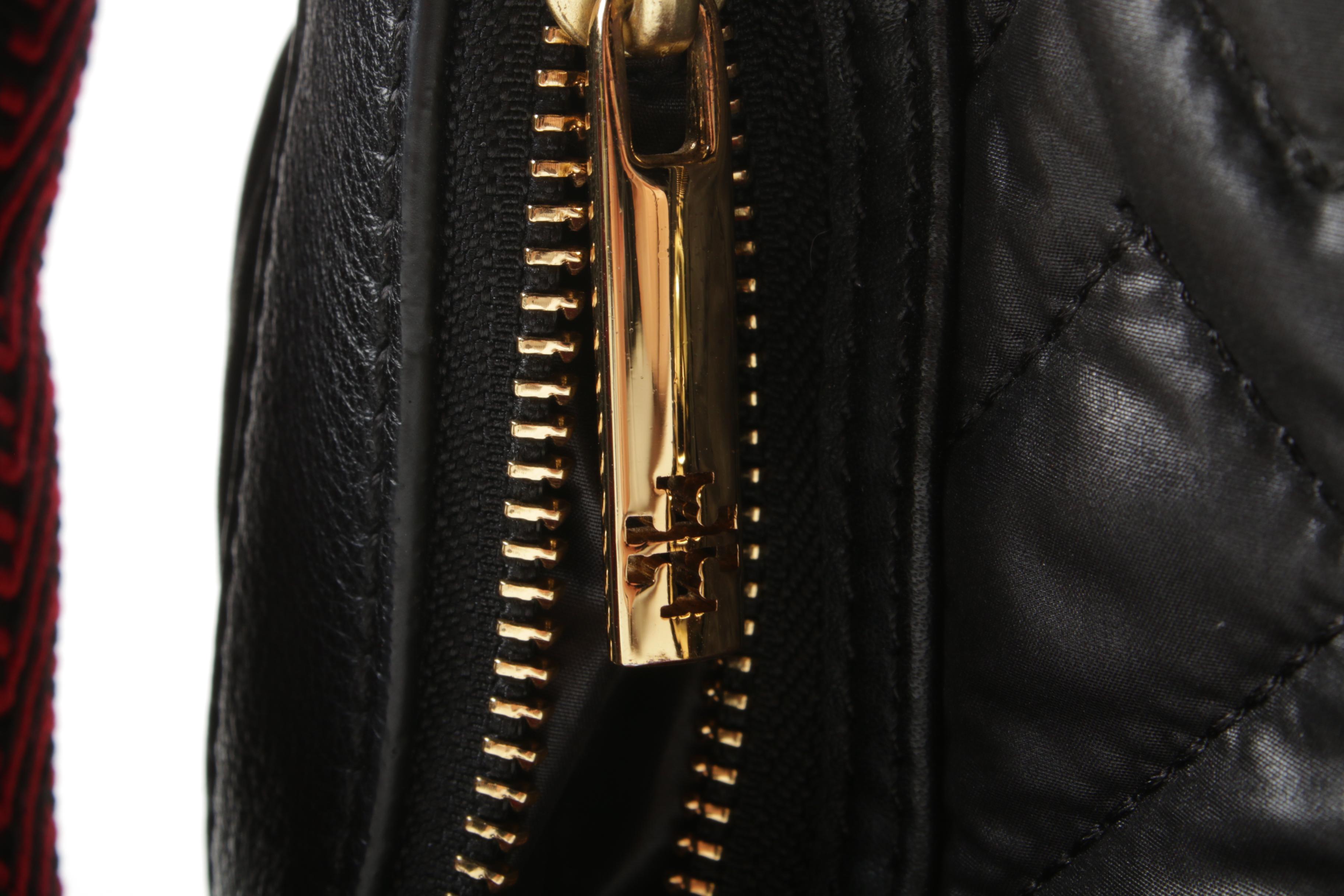 Tory Burch Black Leather and Quilted Nylon Crossbody Satchel with Shoulder Strap