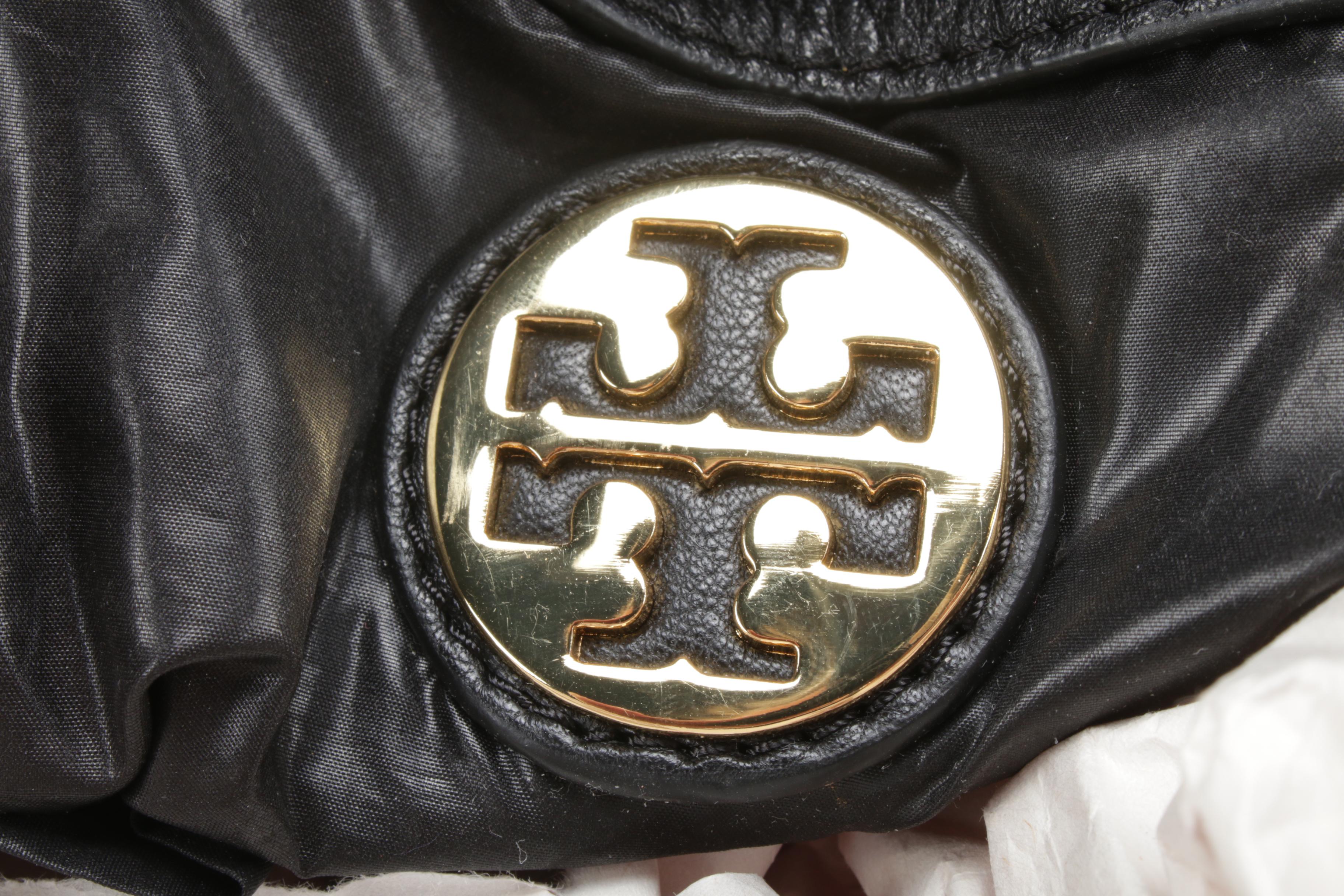 Tory Burch Black Leather and Quilted Nylon Crossbody Satchel with Shoulder Strap