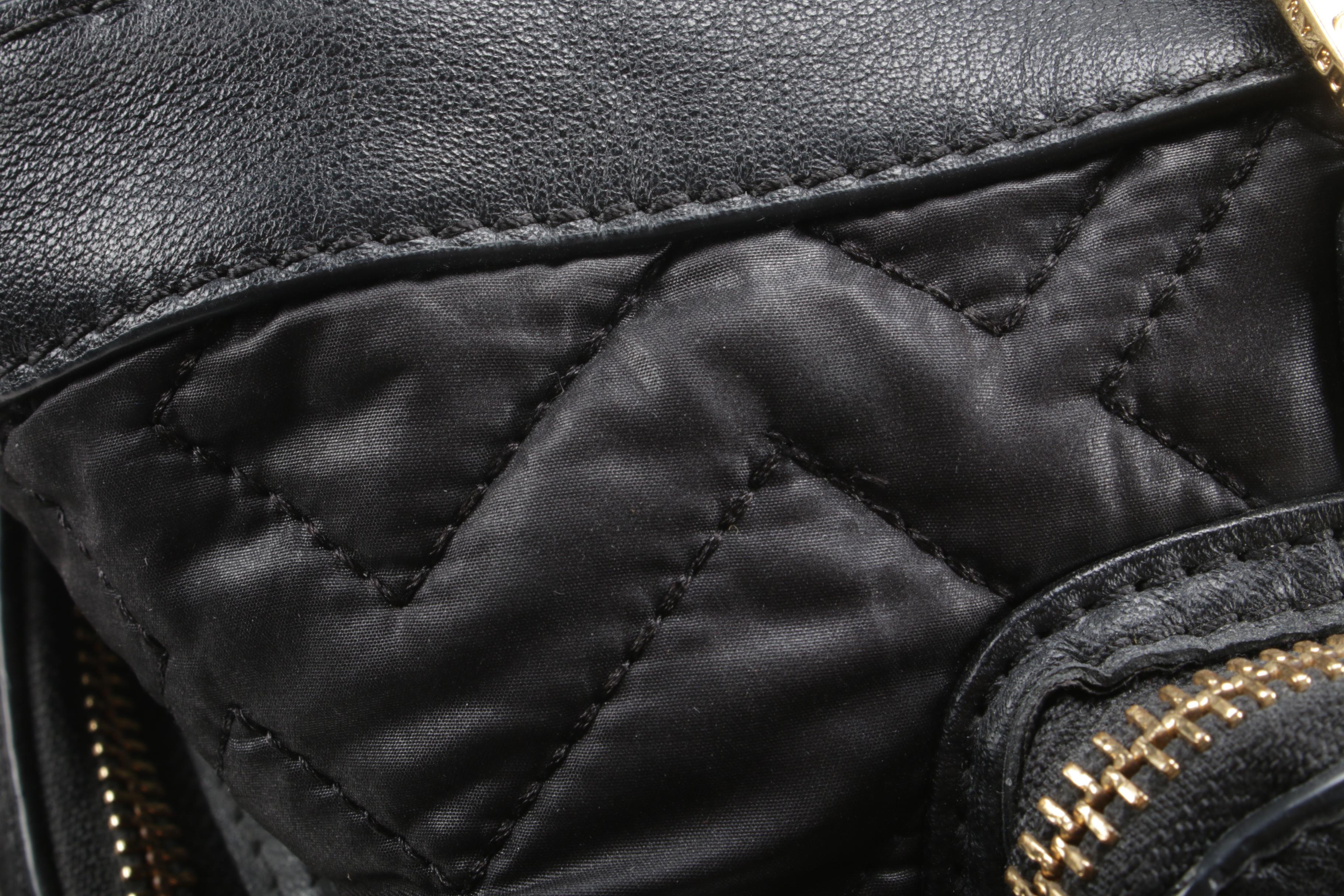 Tory Burch Black Leather and Quilted Nylon Crossbody Satchel with Shoulder Strap