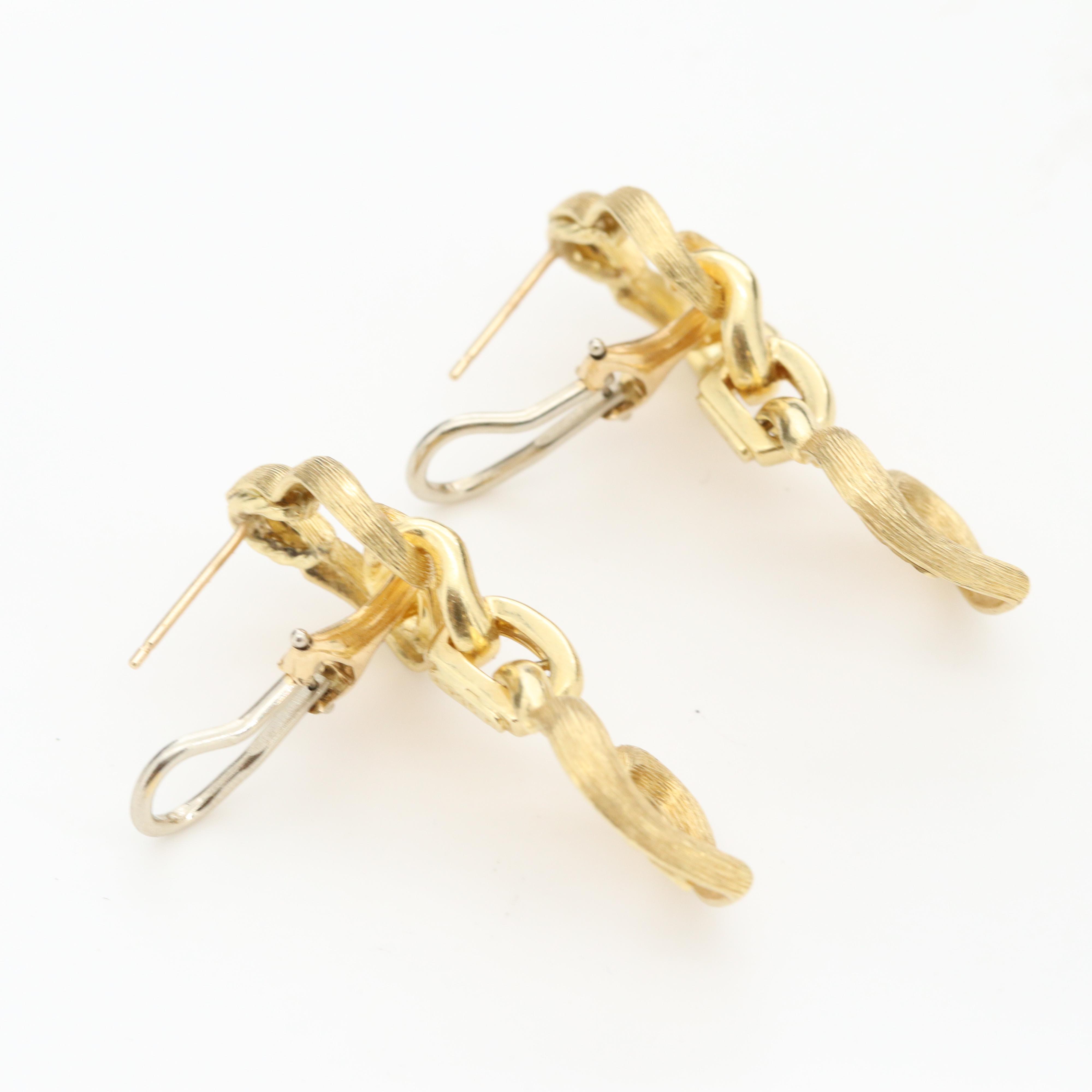 Henry Dunay 18K Yellow Gold Drop Earrings with "Sabi" Finish