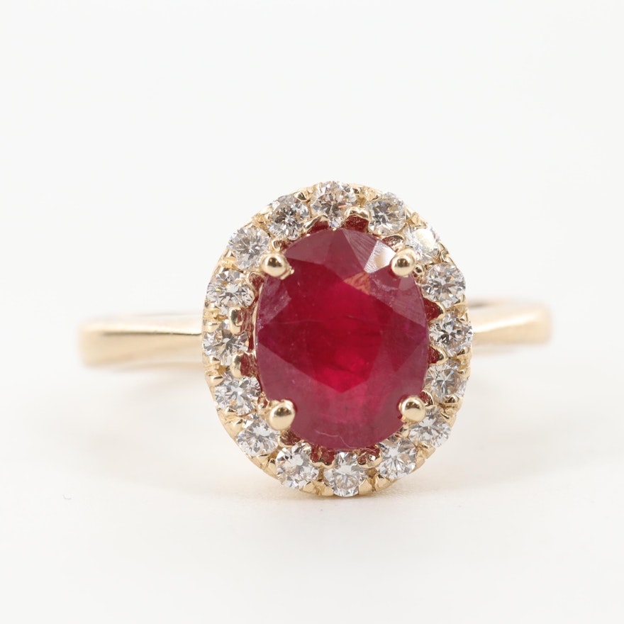 14K Yellow Gold Ruby and Diamond Ring