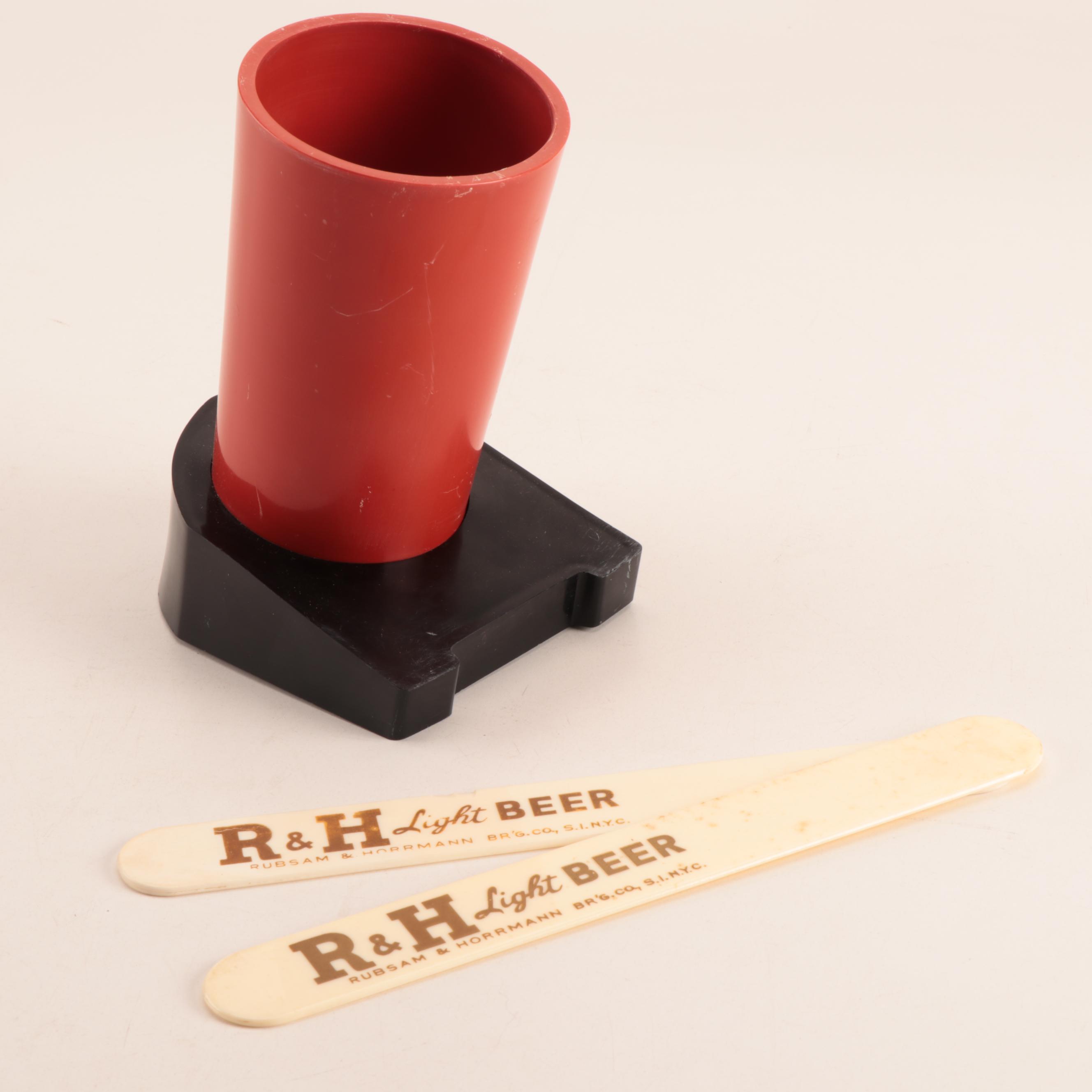 R&H Beer Brand Foam Scrapers and Frother Holder, Vintage
