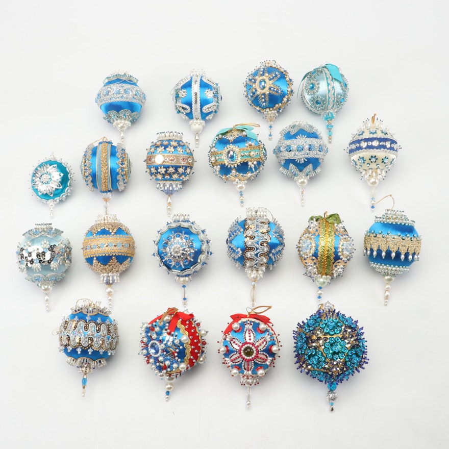 Handmade Victorian Style Beaded Sequin Christmas Ornaments, 1960s