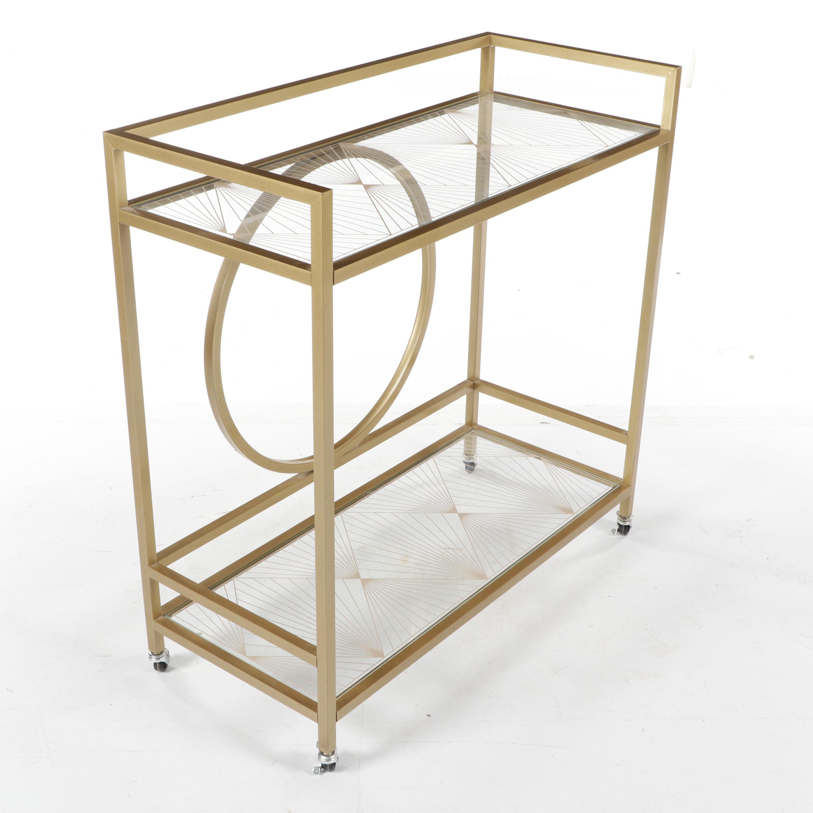 Modern Art Deco Style Gold Tone Metal Bar Cart