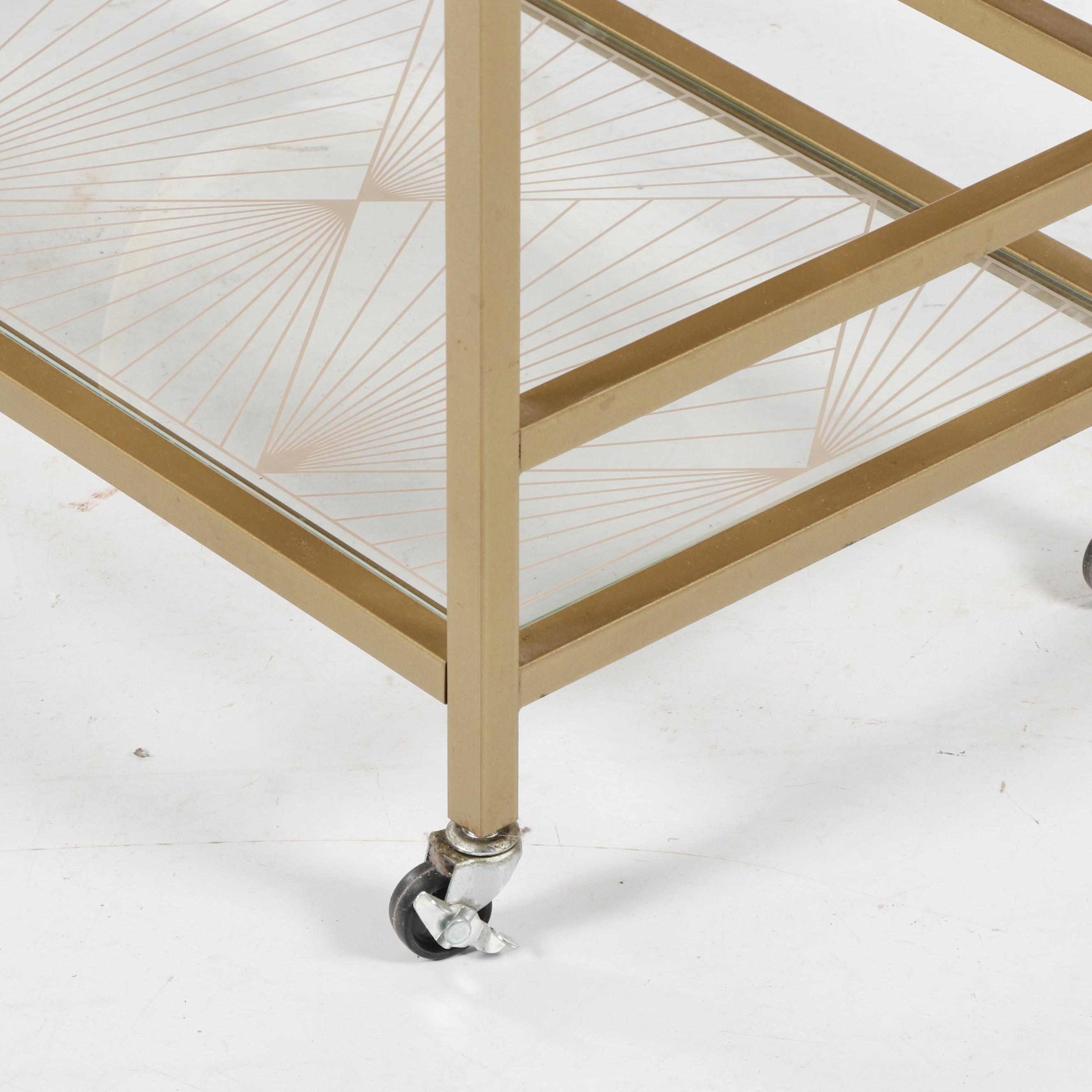 Modern Art Deco Style Gold Tone Metal Bar Cart