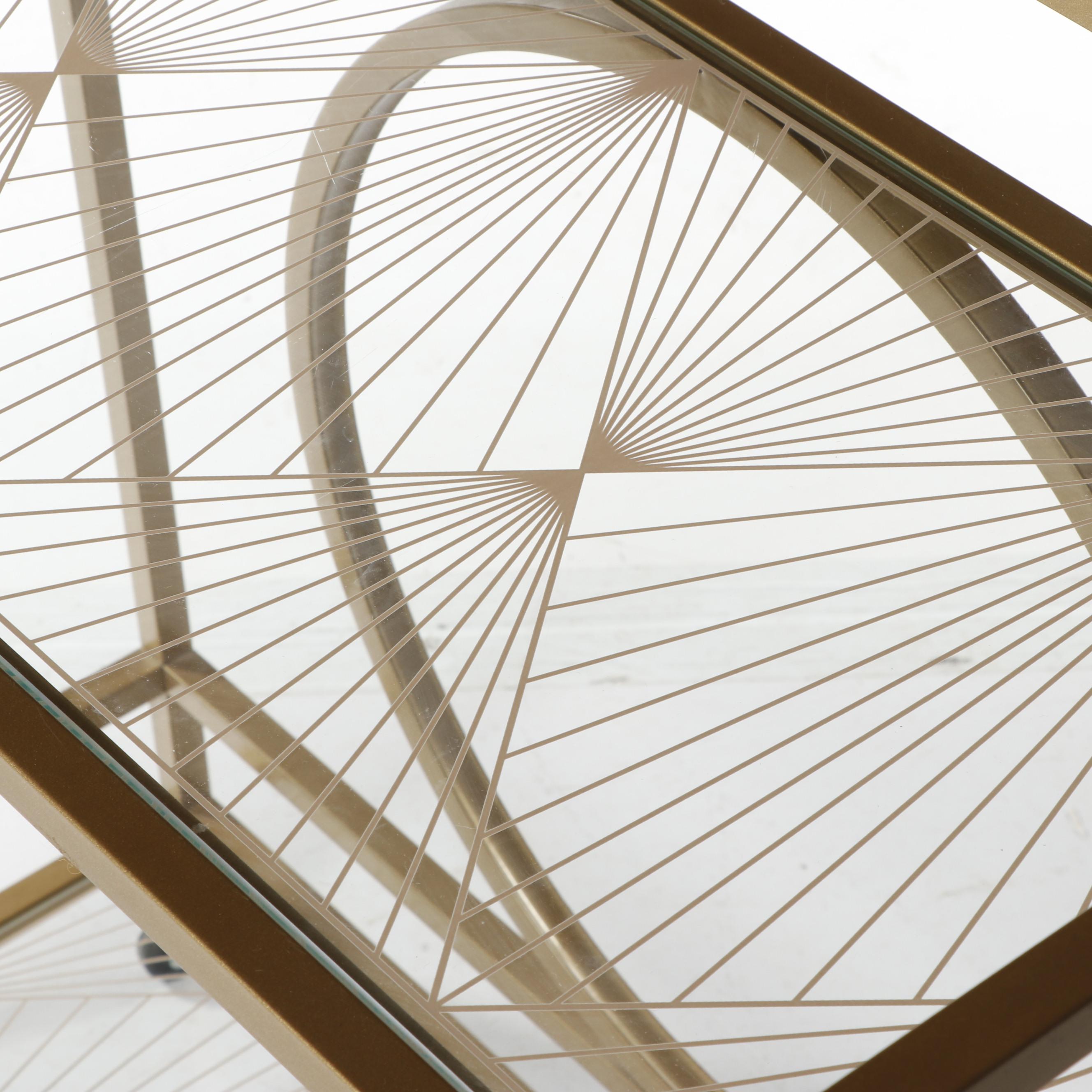 Modern Art Deco Style Gold Tone Metal Bar Cart