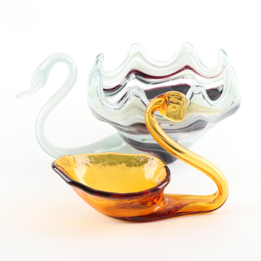 Art Glass Swan Dishes