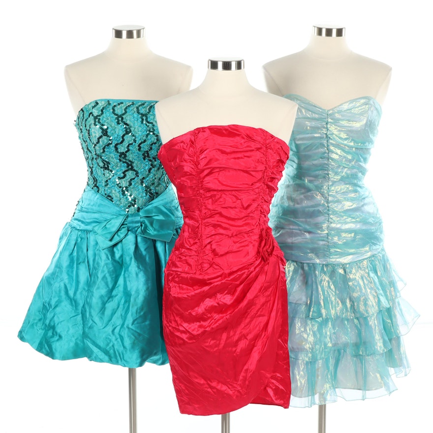 Trio of Cocktail Dresses Including Jessica McClintock, 1980s