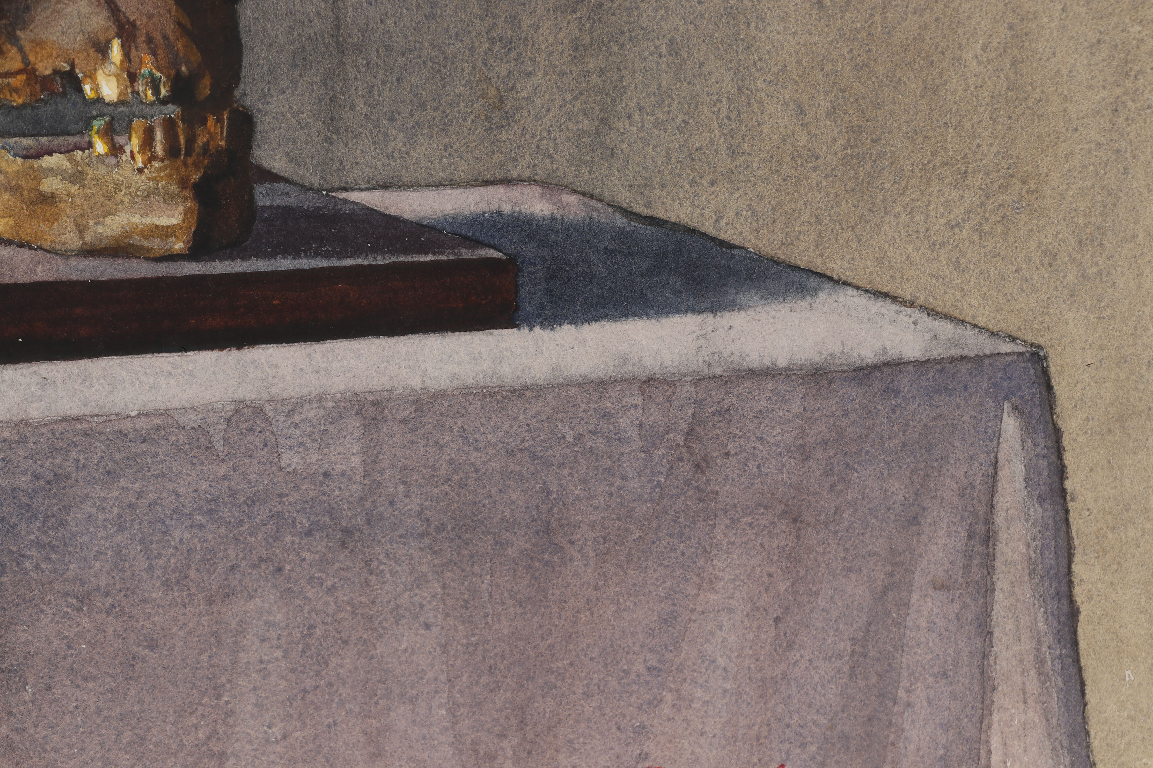 Edmond Fitzgerald Watercolor Painting of Vanitas Still Life with Skull