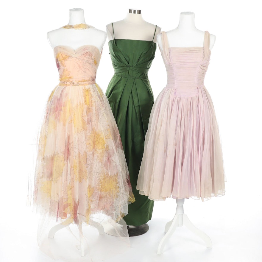 Trio of Vintage Sleeveless and Strapless Evening Gowns, 1950s Vintage