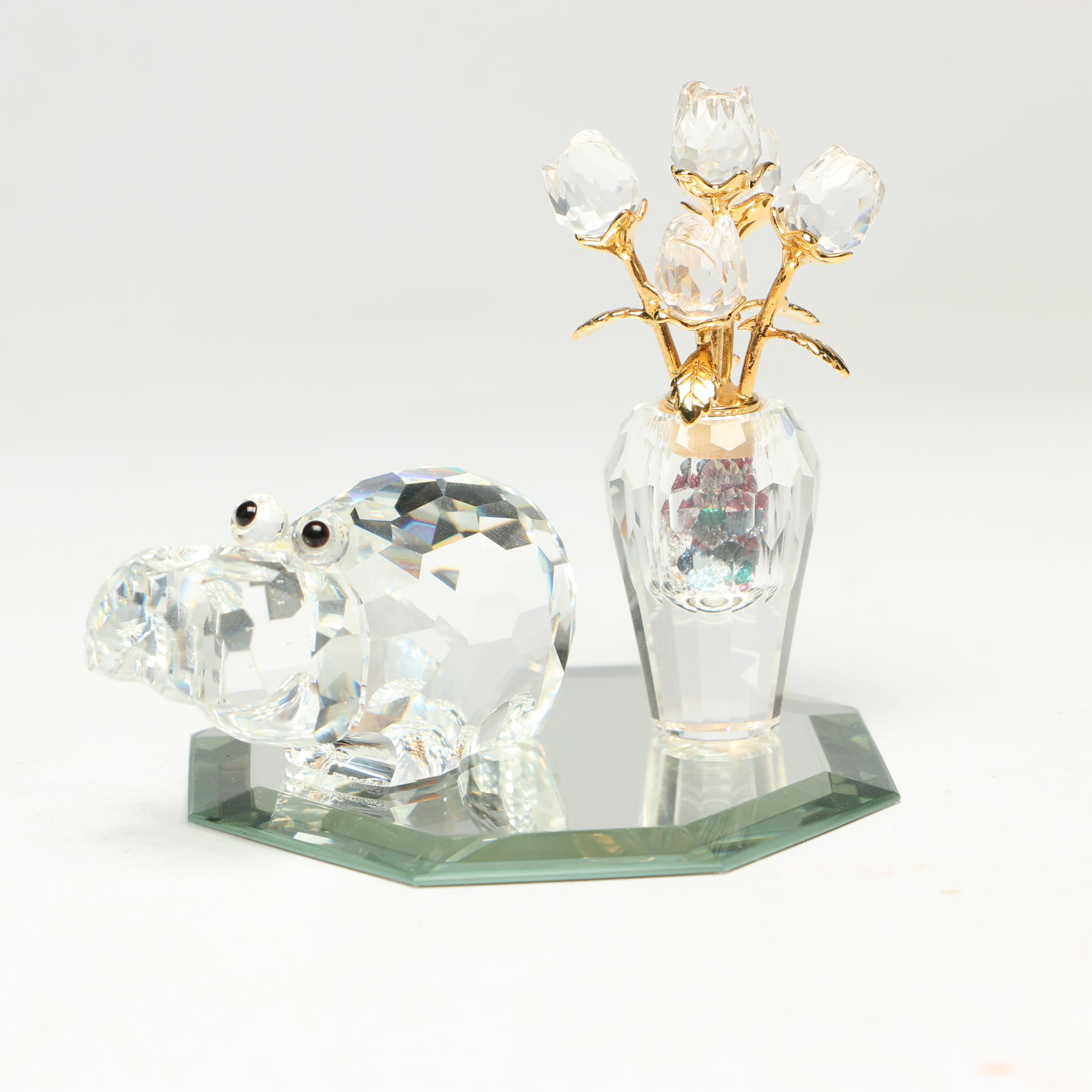 Swarovski "Spring Flower Vase" and "Hippopotamus" Figurines