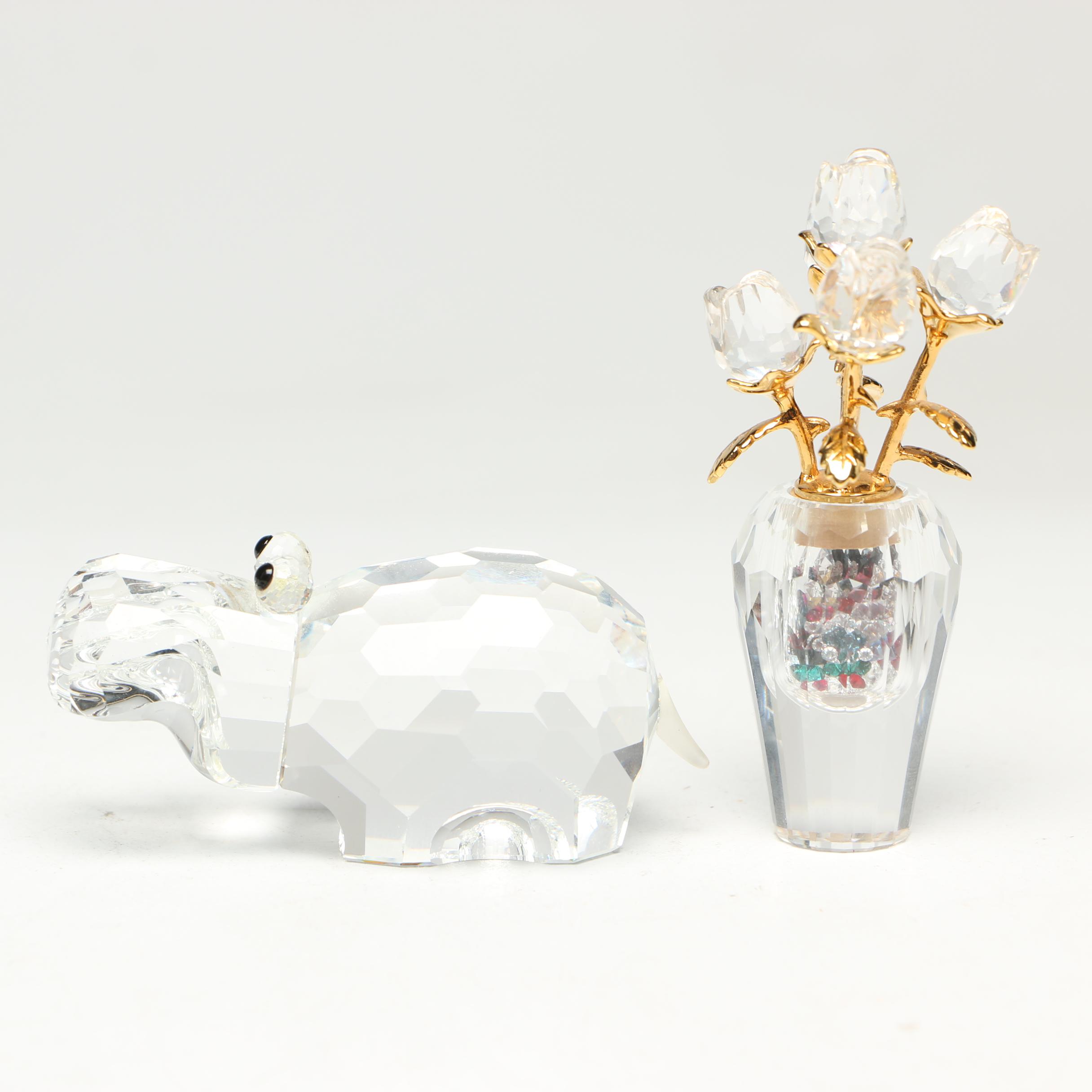 Swarovski "Spring Flower Vase" and "Hippopotamus" Figurines