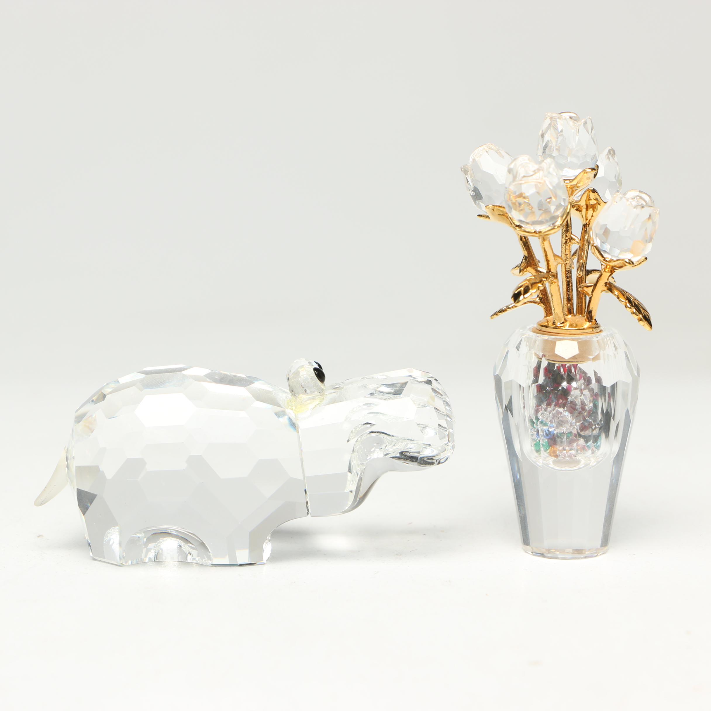 Swarovski "Spring Flower Vase" and "Hippopotamus" Figurines