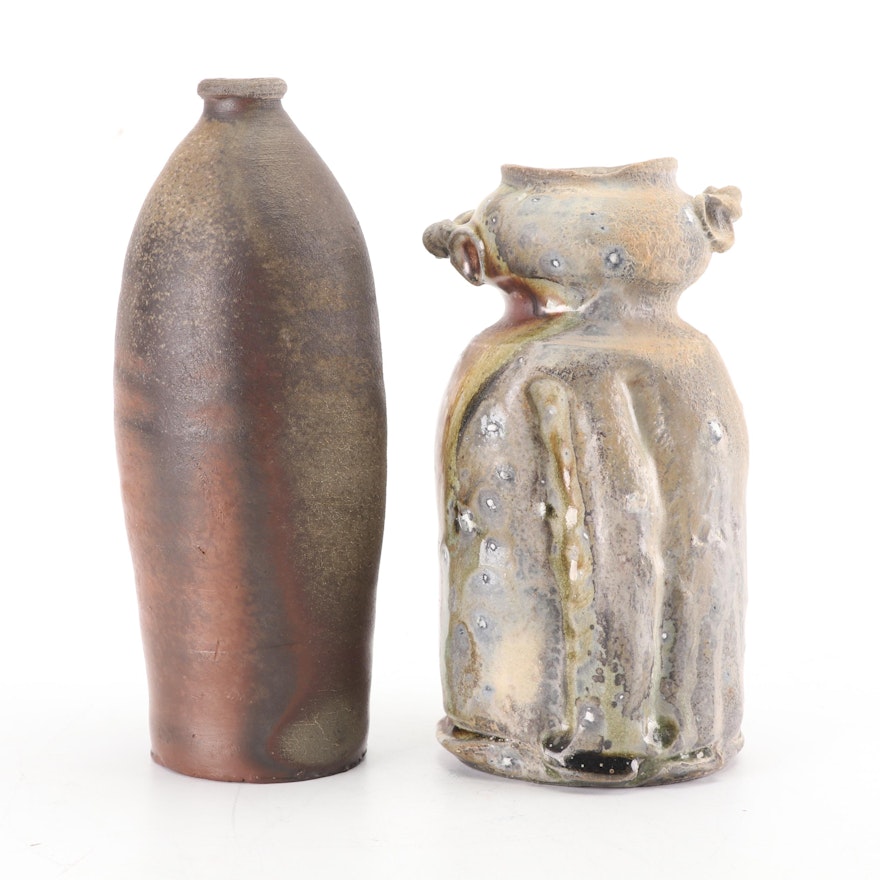 Wood Fired Dick Lehman Vase and Rob Barnard Thrown Stoneware Vases