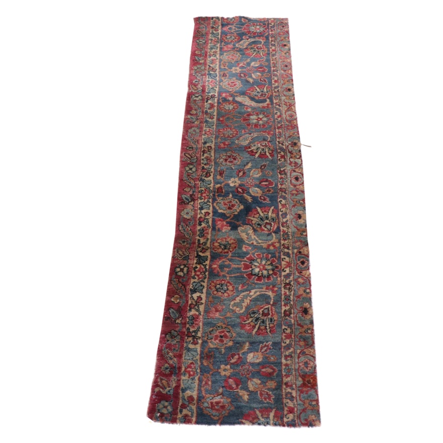 1'6 x 7'4 Hand-Knotted Persian Kerman Carpet Runner Remnant, circa 1890