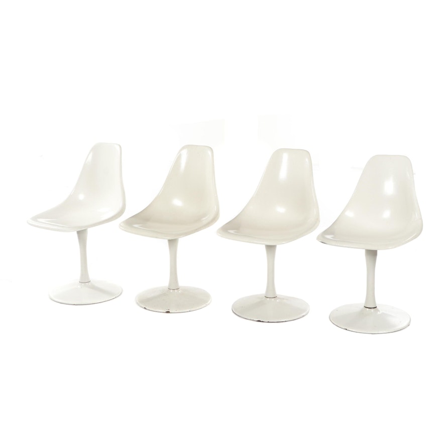 Mid Century Modern Burke White Fiberglass Tulip Chairs, Set of Four