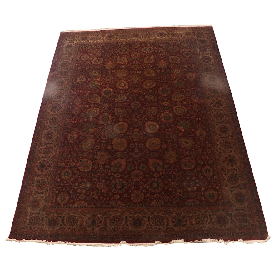 Hand-Knotted Obeetee Indo-Persian Tabriz Style Wool Room Sized Rug