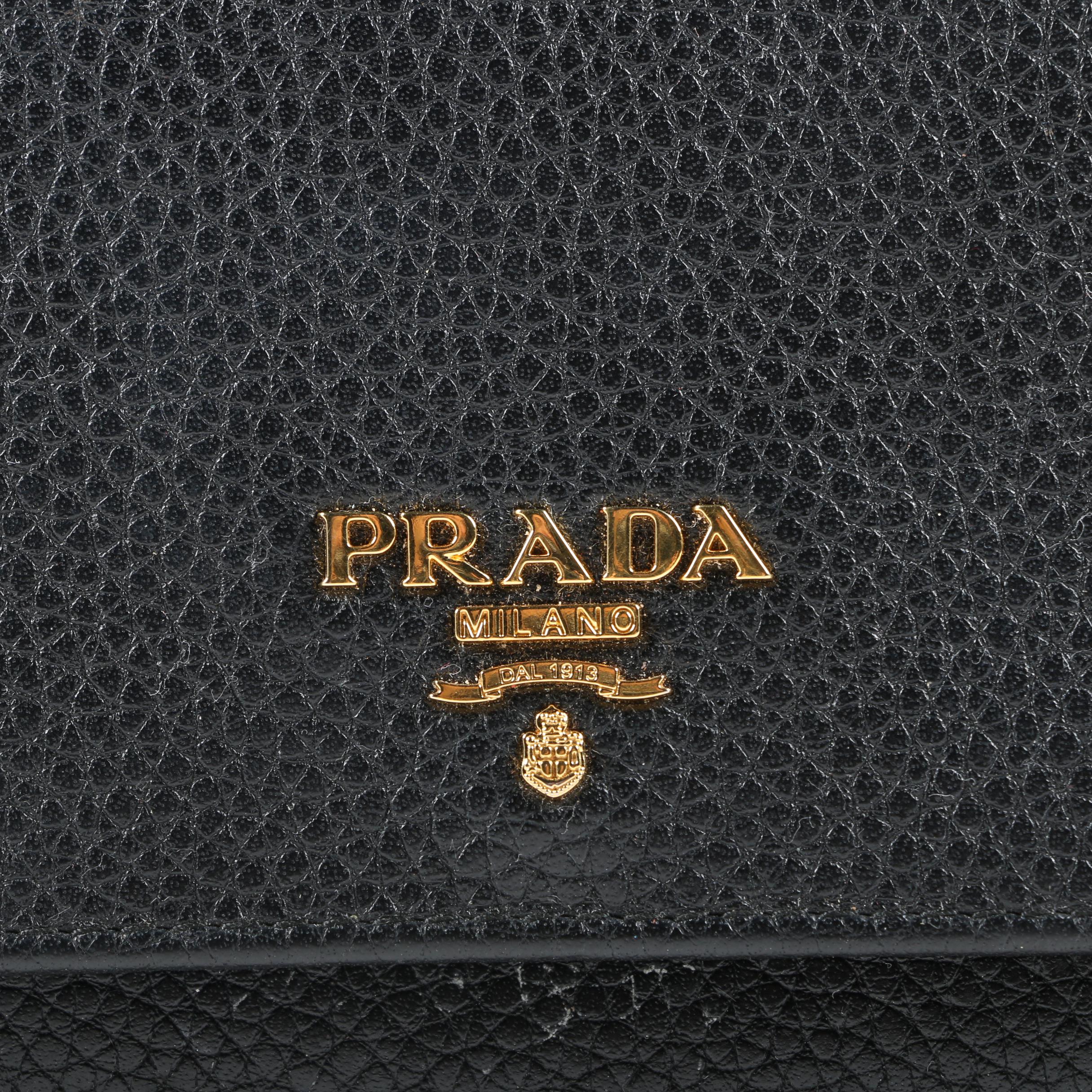 Prada Portafoglio Pattina Flap Wallet in Black Vitello Grain Leather