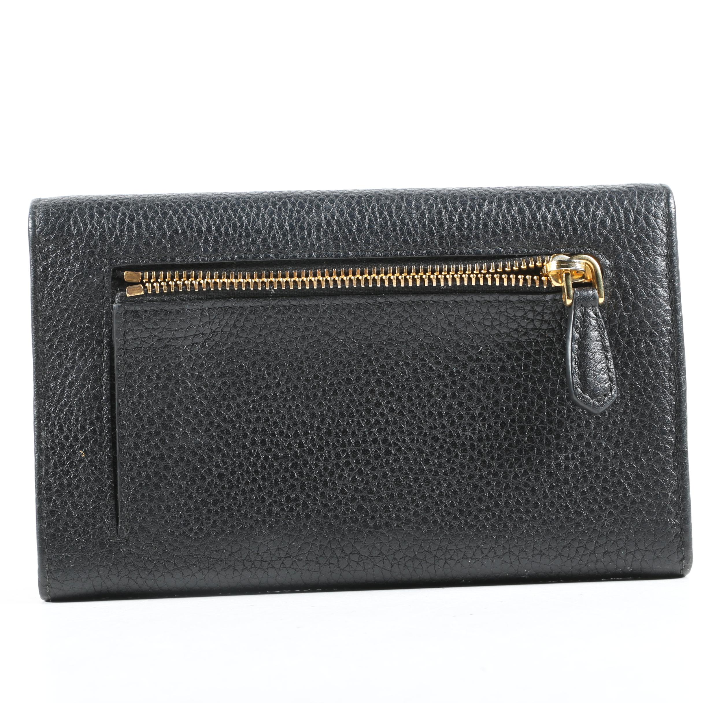 Prada Portafoglio Pattina Flap Wallet in Black Vitello Grain Leather