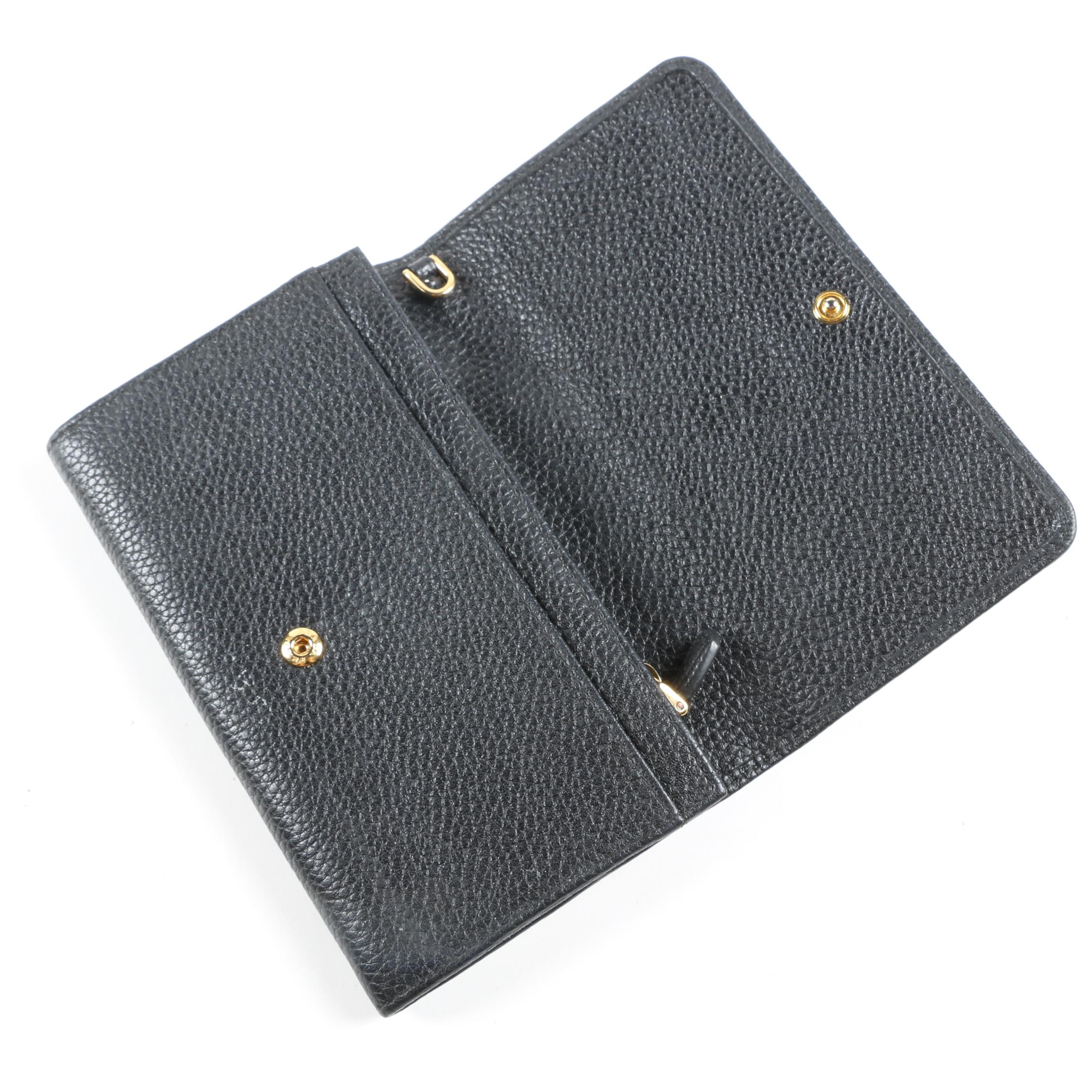 Prada Portafoglio Pattina Flap Wallet in Black Vitello Grain Leather