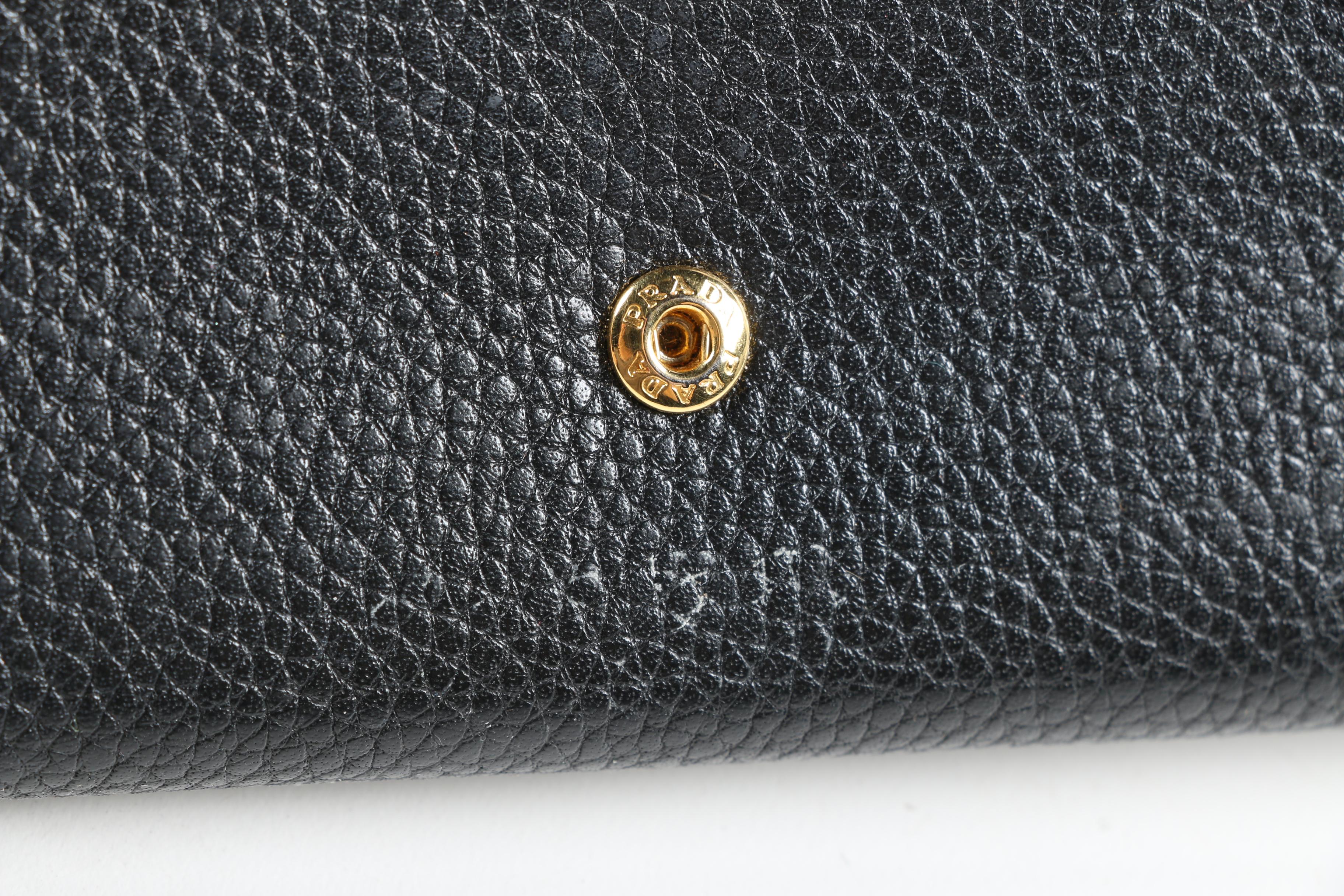 Prada Portafoglio Pattina Flap Wallet in Black Vitello Grain Leather