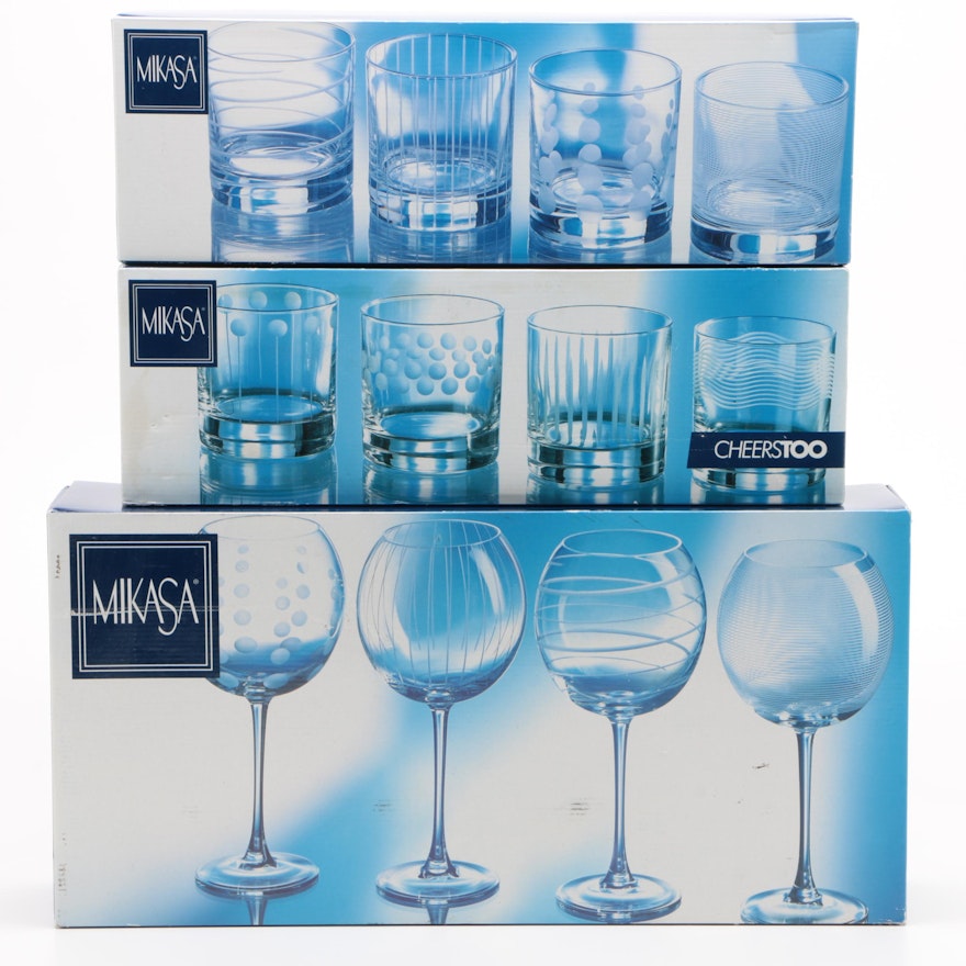 Mikasa "Cheers" Double Old Fashioned Glasses and Balloon Goblets