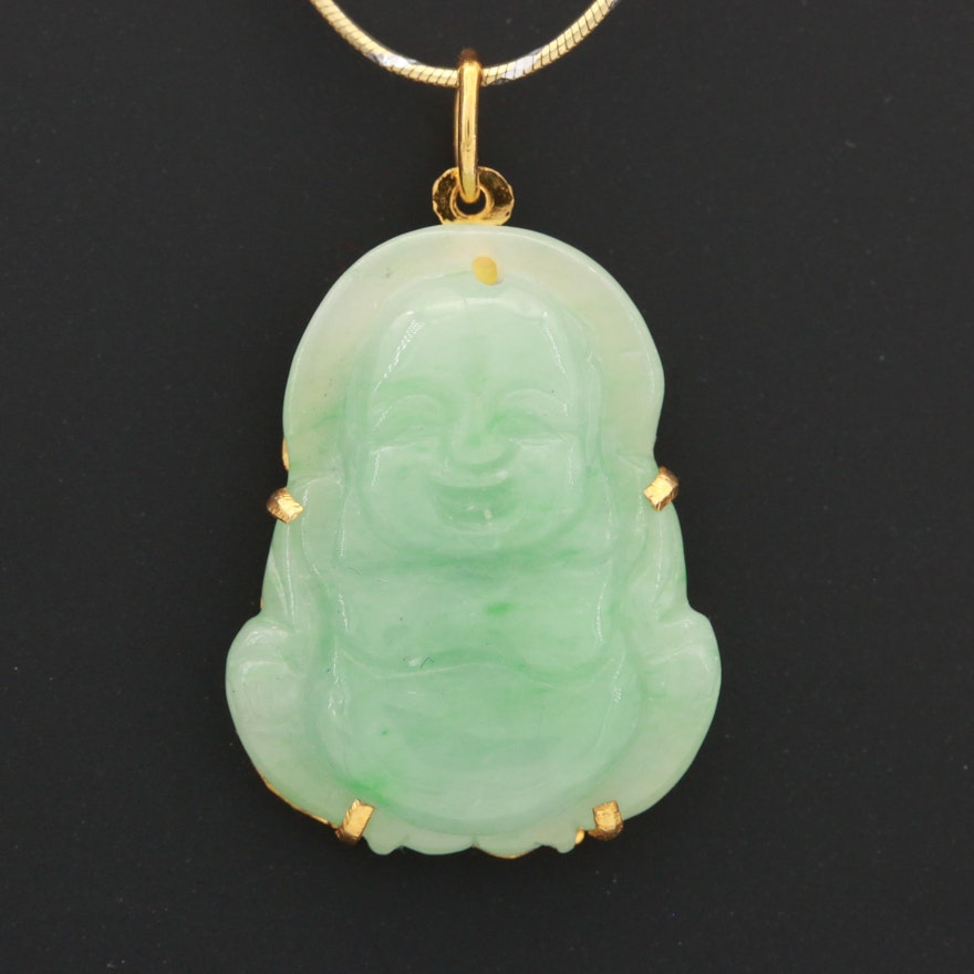 Sterling Silver Snake Chain with Jadeite Buddha Pendant Necklace