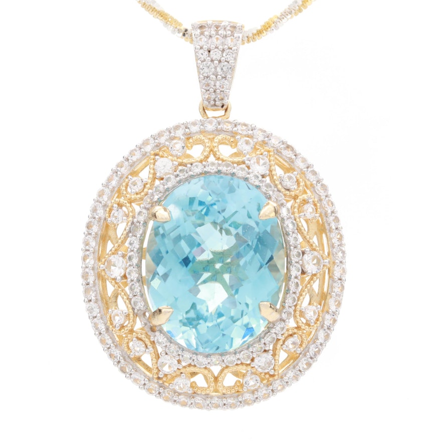 Sterling Silver Blue Topaz and White Sapphire Pendant Necklace