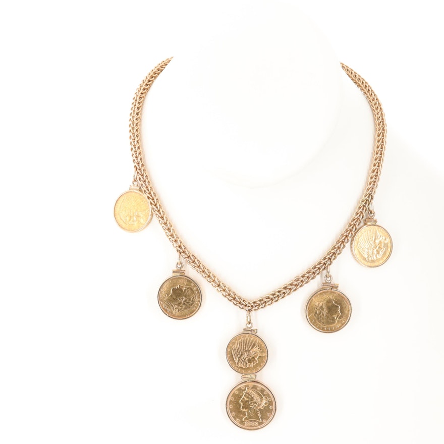 14K Gold Coin Necklace with 1882-S Liberty Head $5 Gold Half Eagle