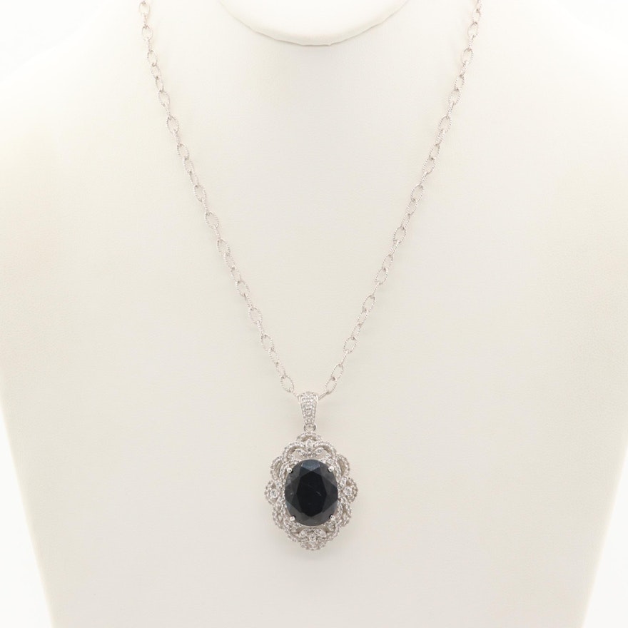 Sterling Silver Sapphire and White Topaz Pendant Necklace