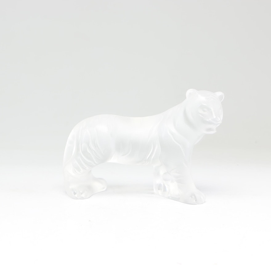 Retired Lalique Frosted Crystal "Bengal Tiger" Figurine