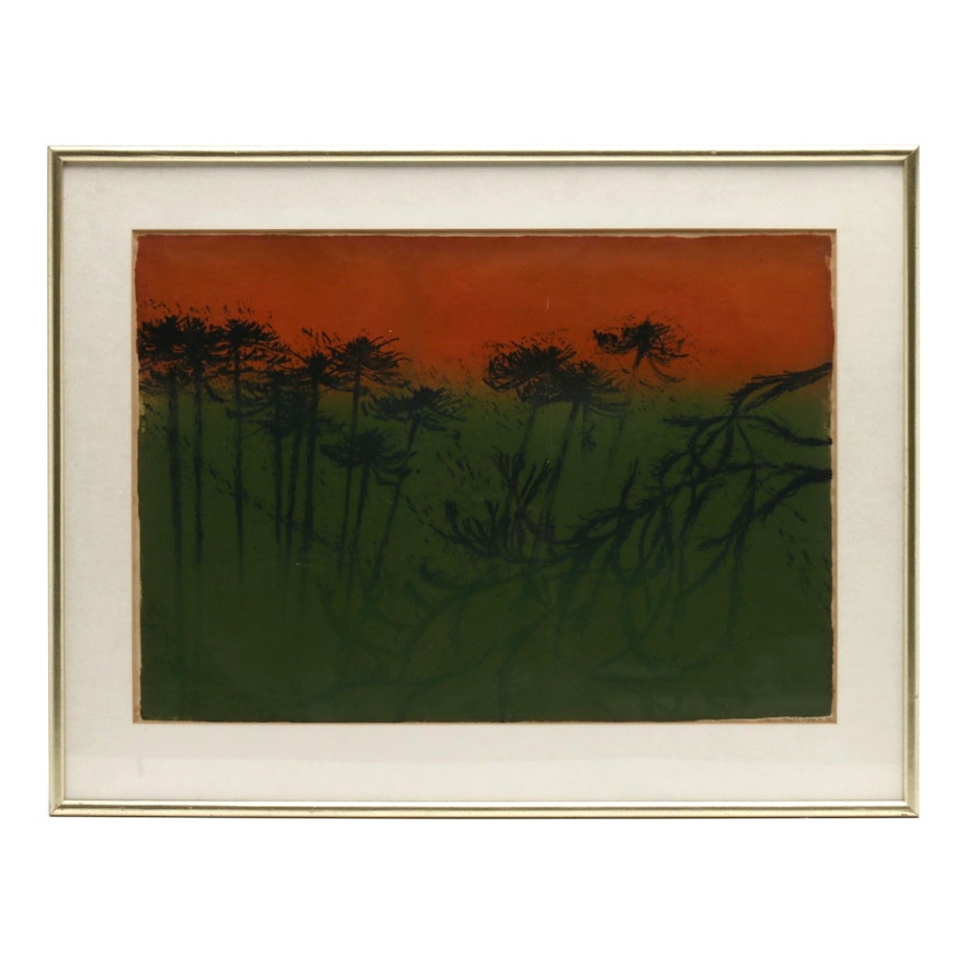 1958 Abstract Relief Print of Nature Scene