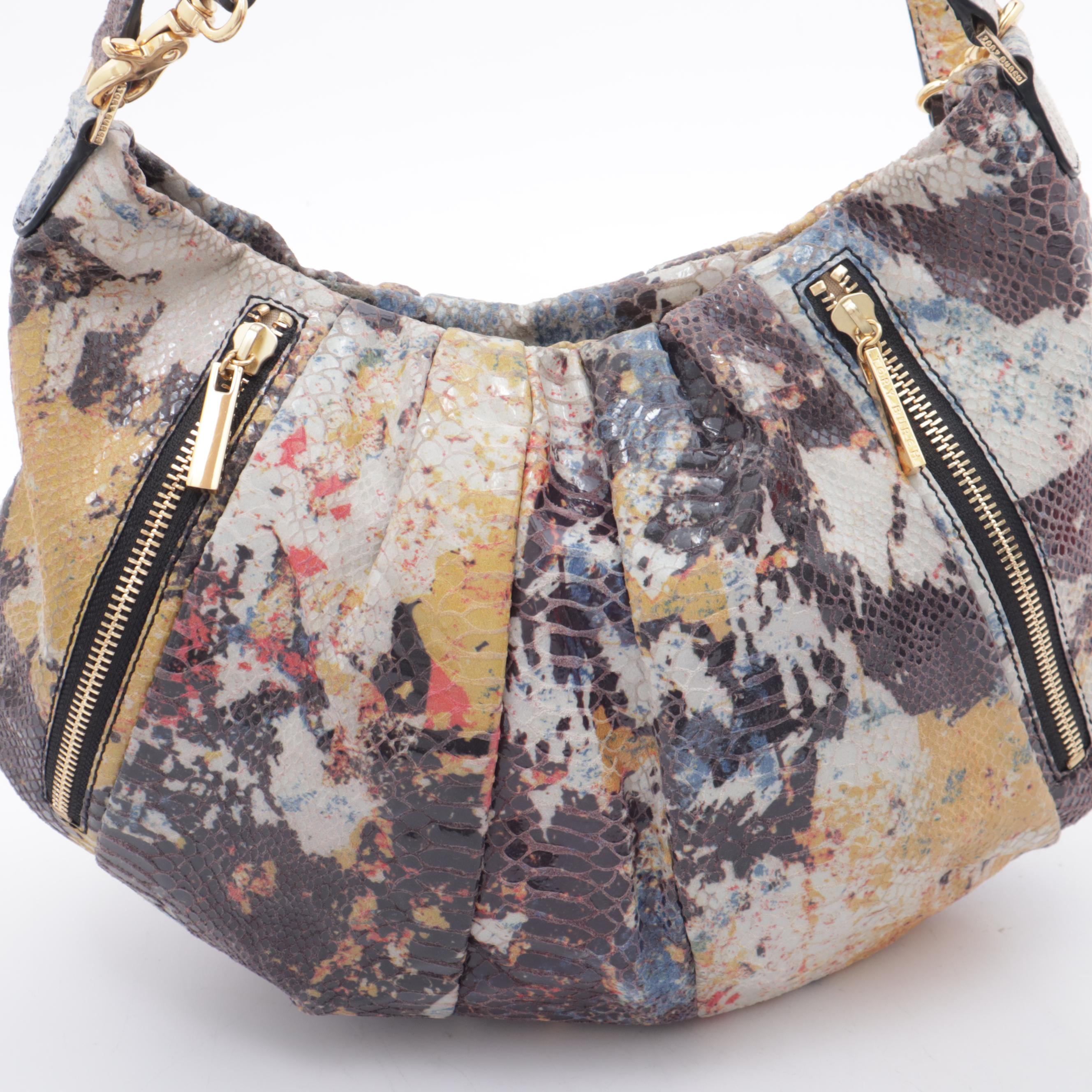 Tory Burch "Steffi" Multicolor Snakeskin Print Leather Hobo Handbag