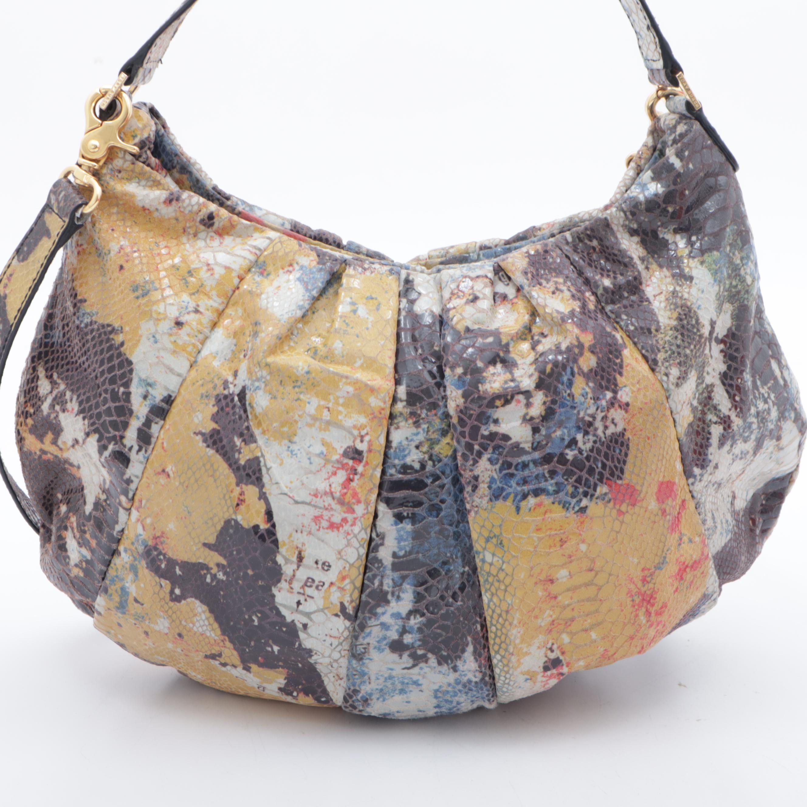 Tory Burch "Steffi" Multicolor Snakeskin Print Leather Hobo Handbag