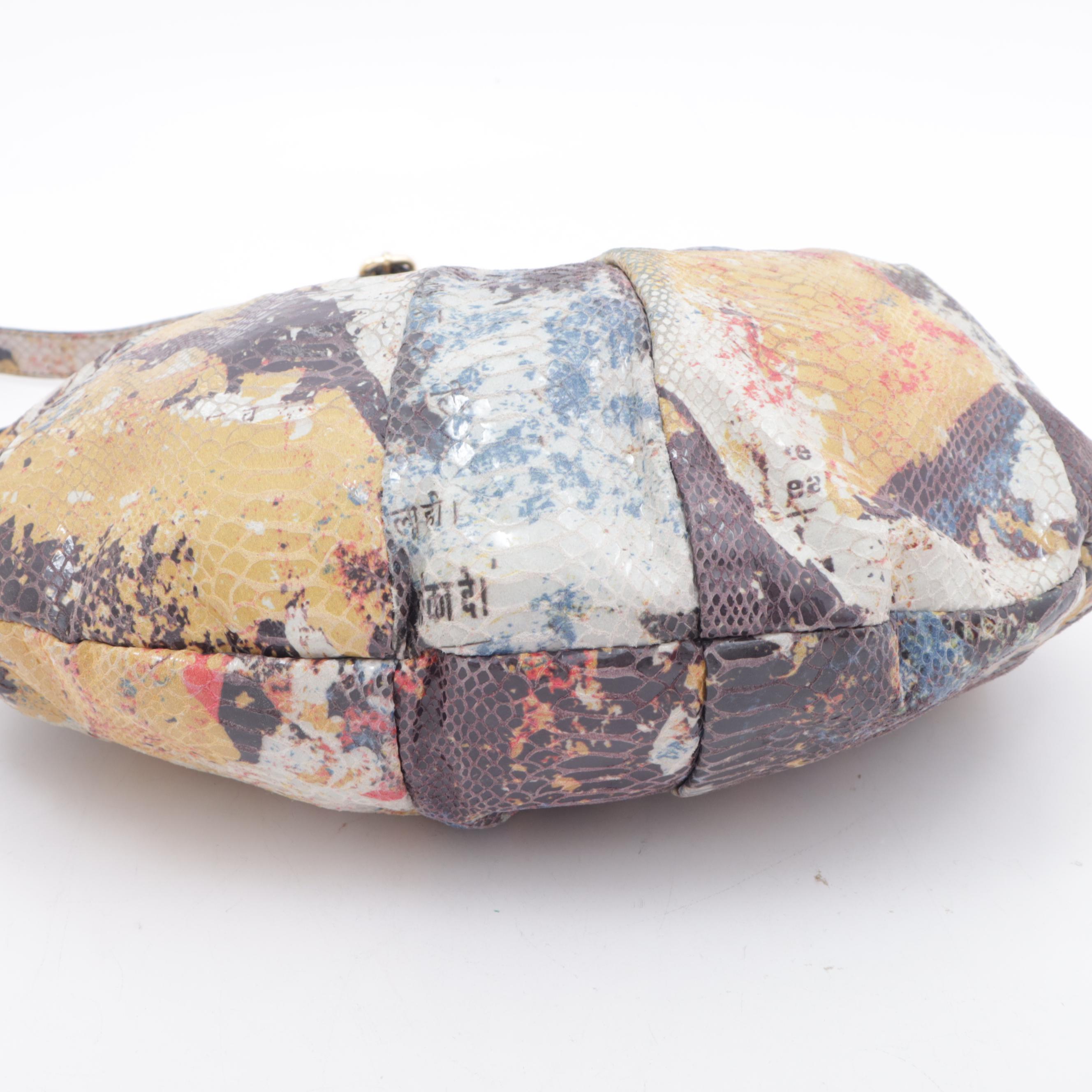 Tory Burch "Steffi" Multicolor Snakeskin Print Leather Hobo Handbag