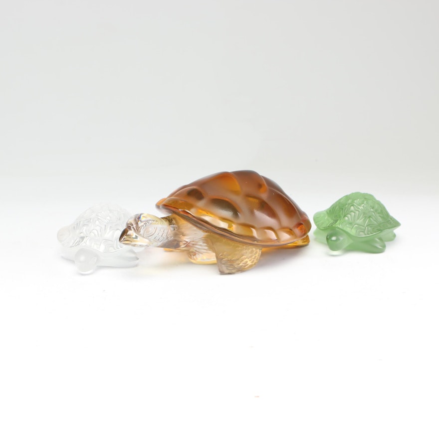 Lalique Crystal Sea Turtle Figurines