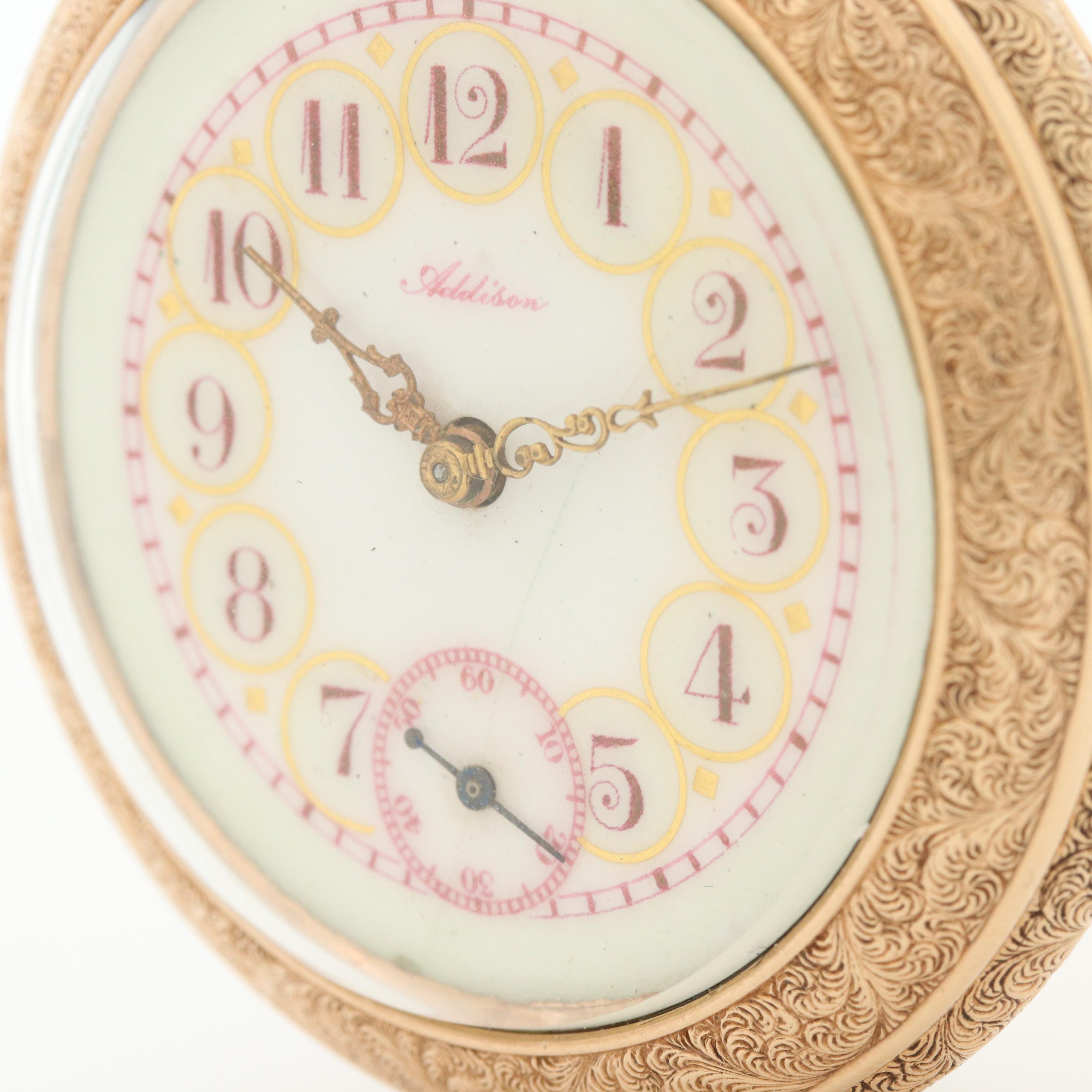 Antique Addison Gold Filled Open Face Pocket Watch, Circa 1909