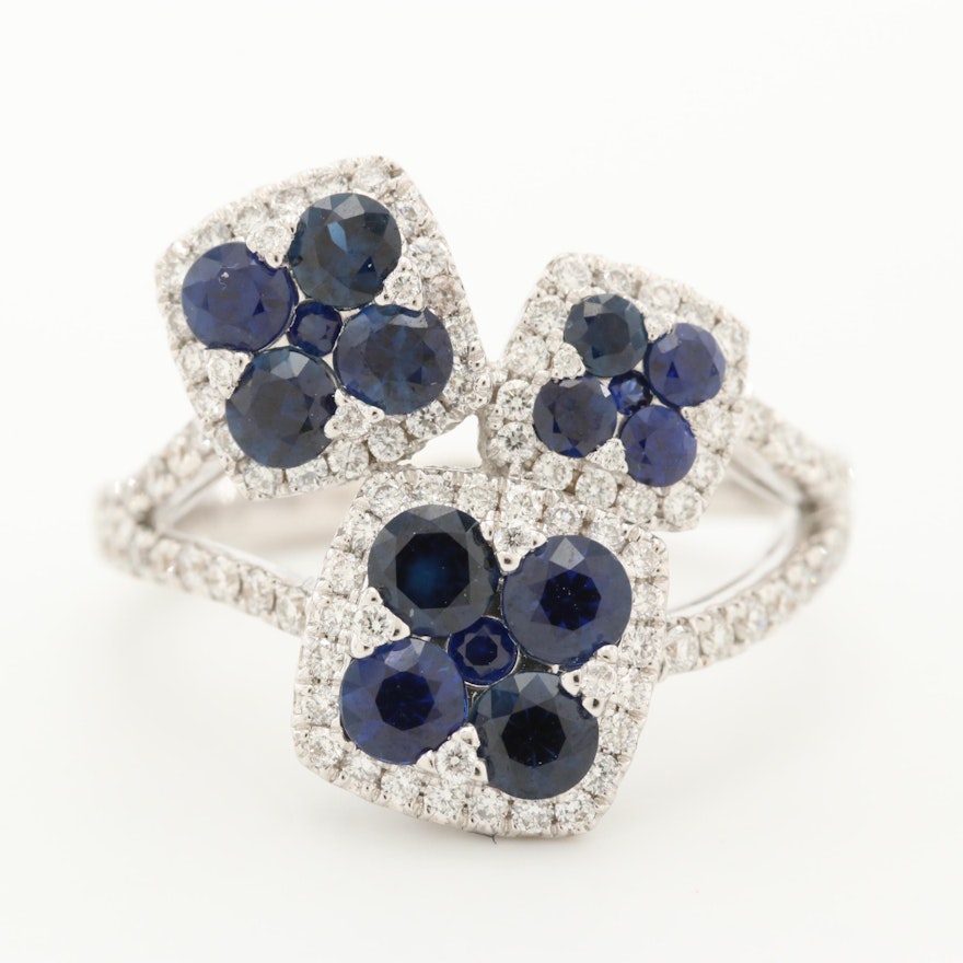 18K White Gold Sapphire and Diamond Floral Ring