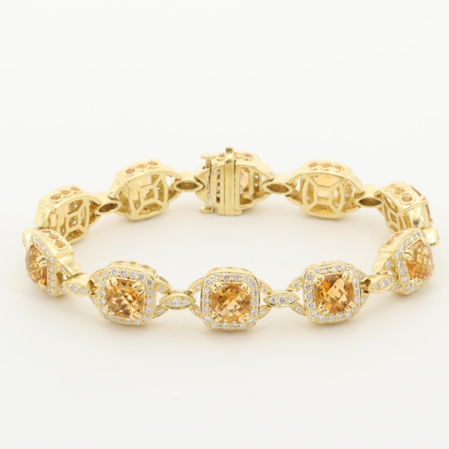 Charles Krypell 18K Yellow Gold Citrine, 3.45 CTW Diamond and Sapphire Bracelet