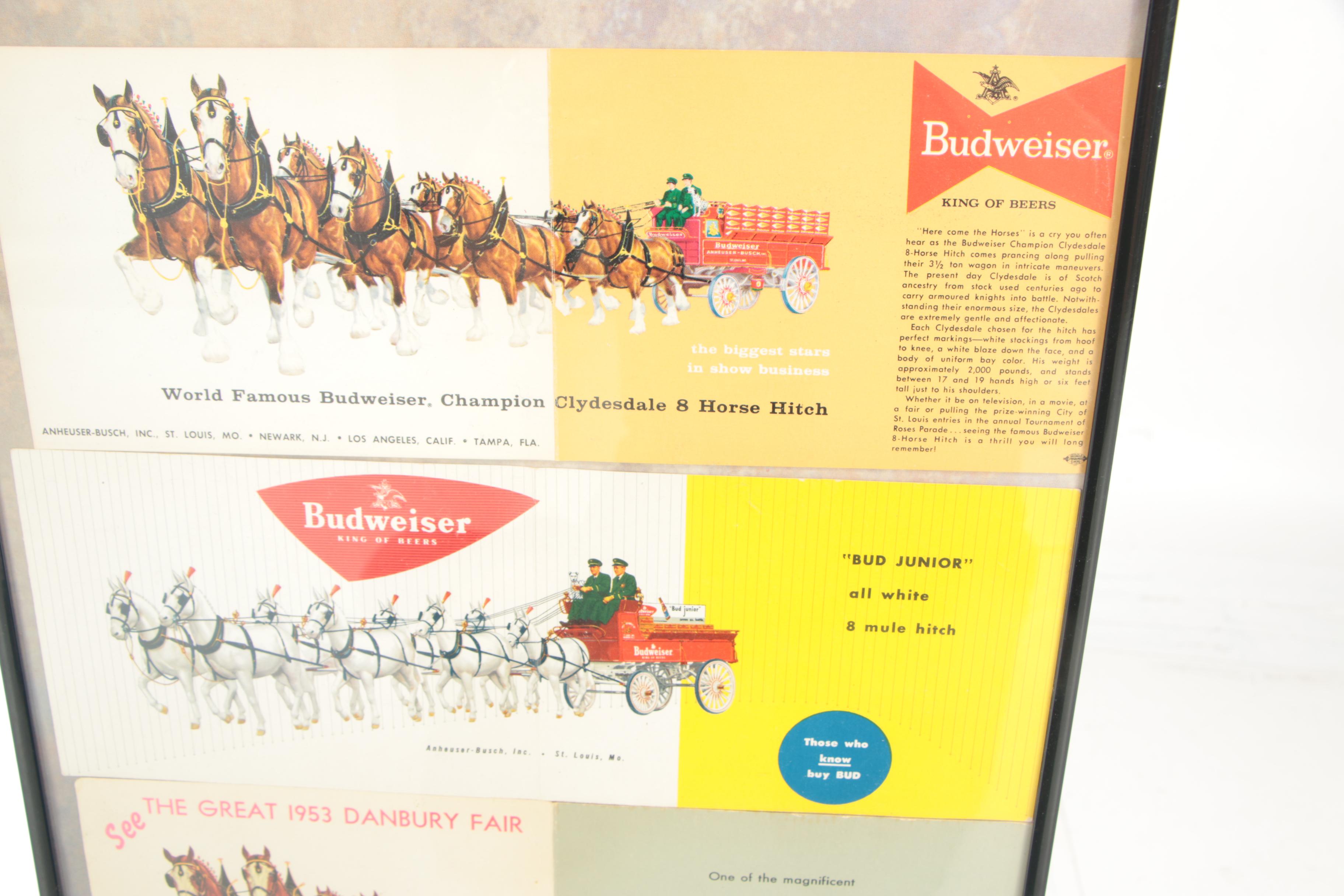 Framed Budweiser Clydesdale Horses Foldout Postcards, Vintage