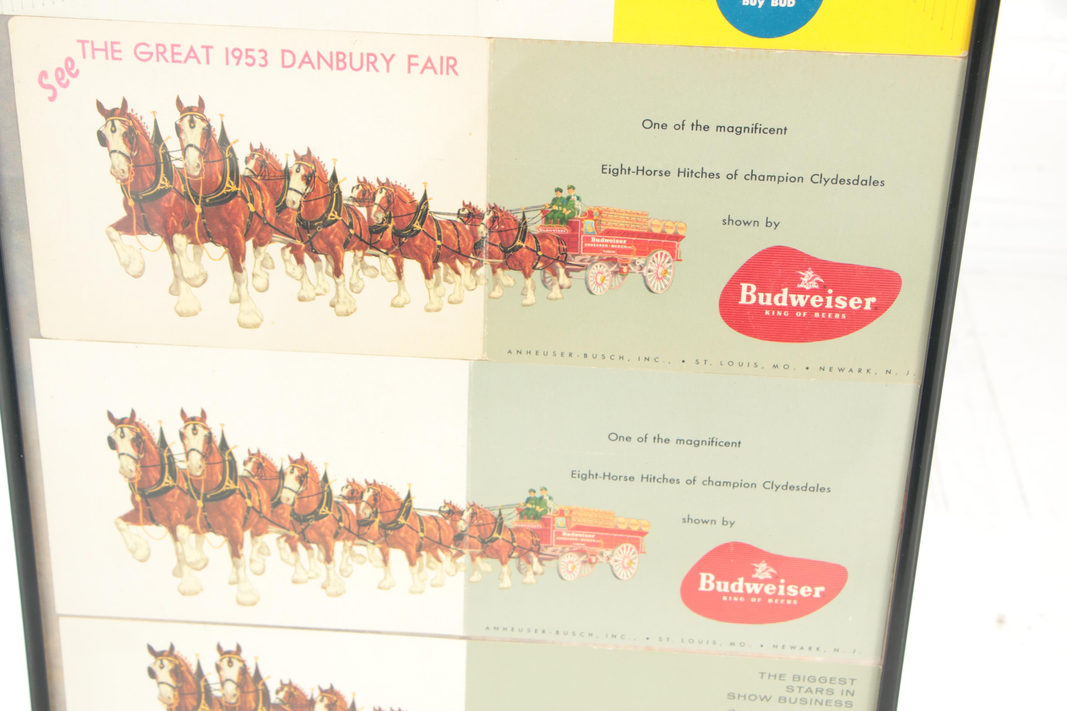 Framed Budweiser Clydesdale Horses Foldout Postcards, Vintage