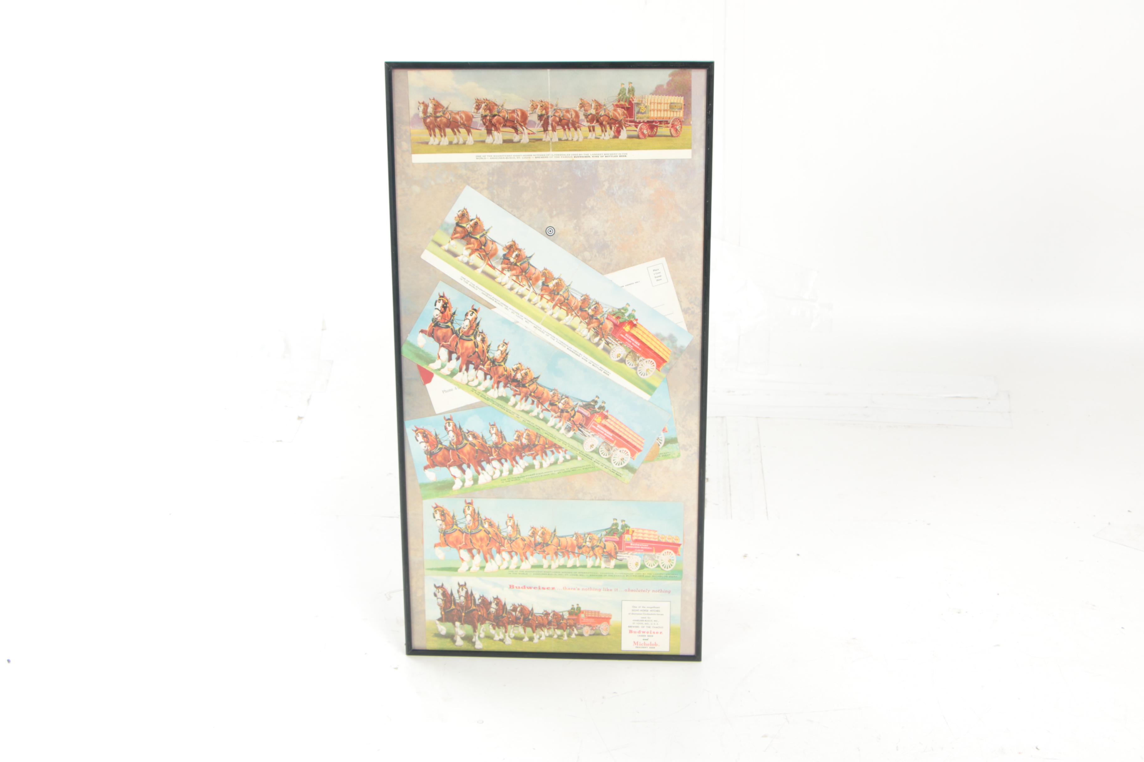 Framed Budweiser Clydesdale Horses Foldout Postcards, Vintage