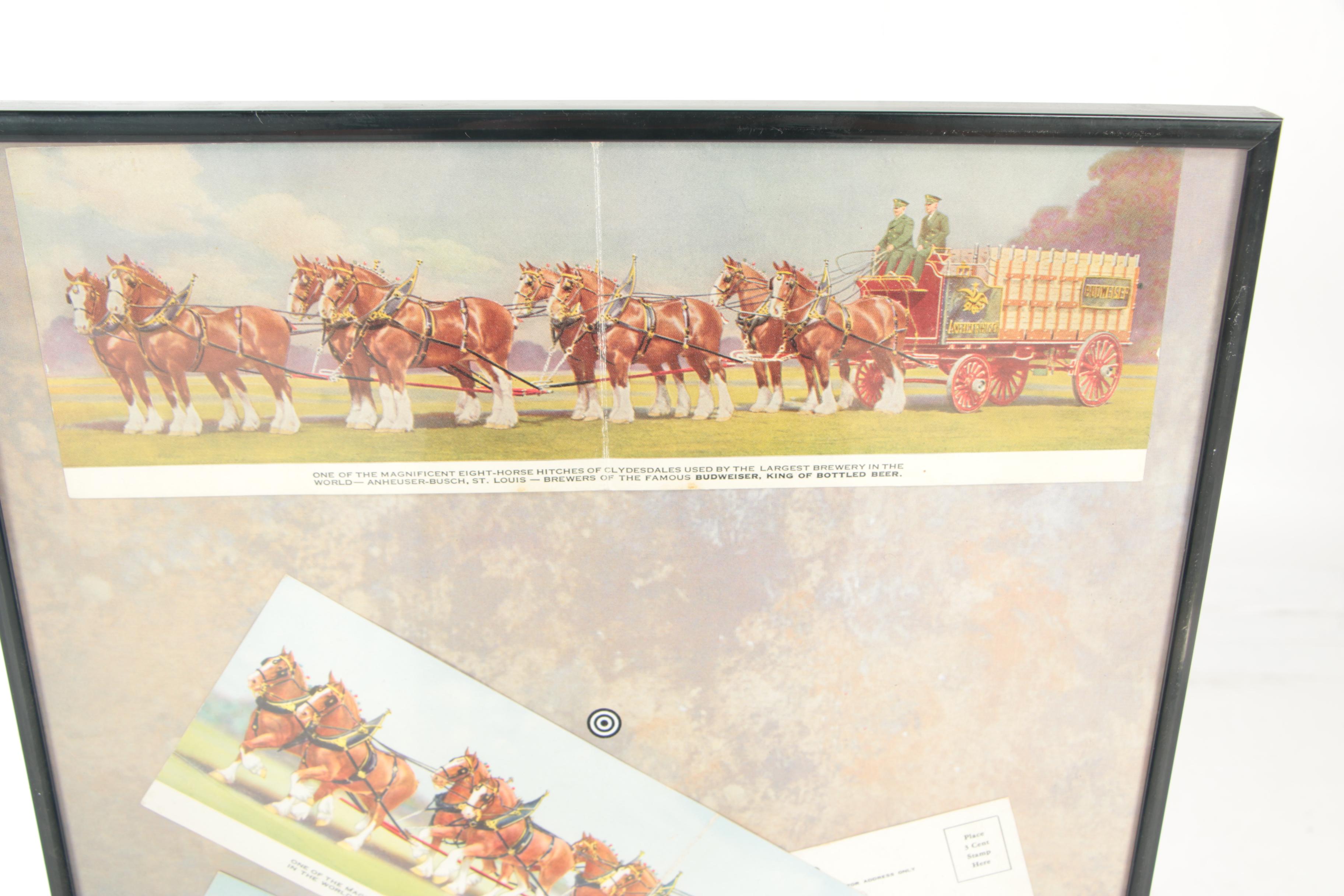 Framed Budweiser Clydesdale Horses Foldout Postcards, Vintage