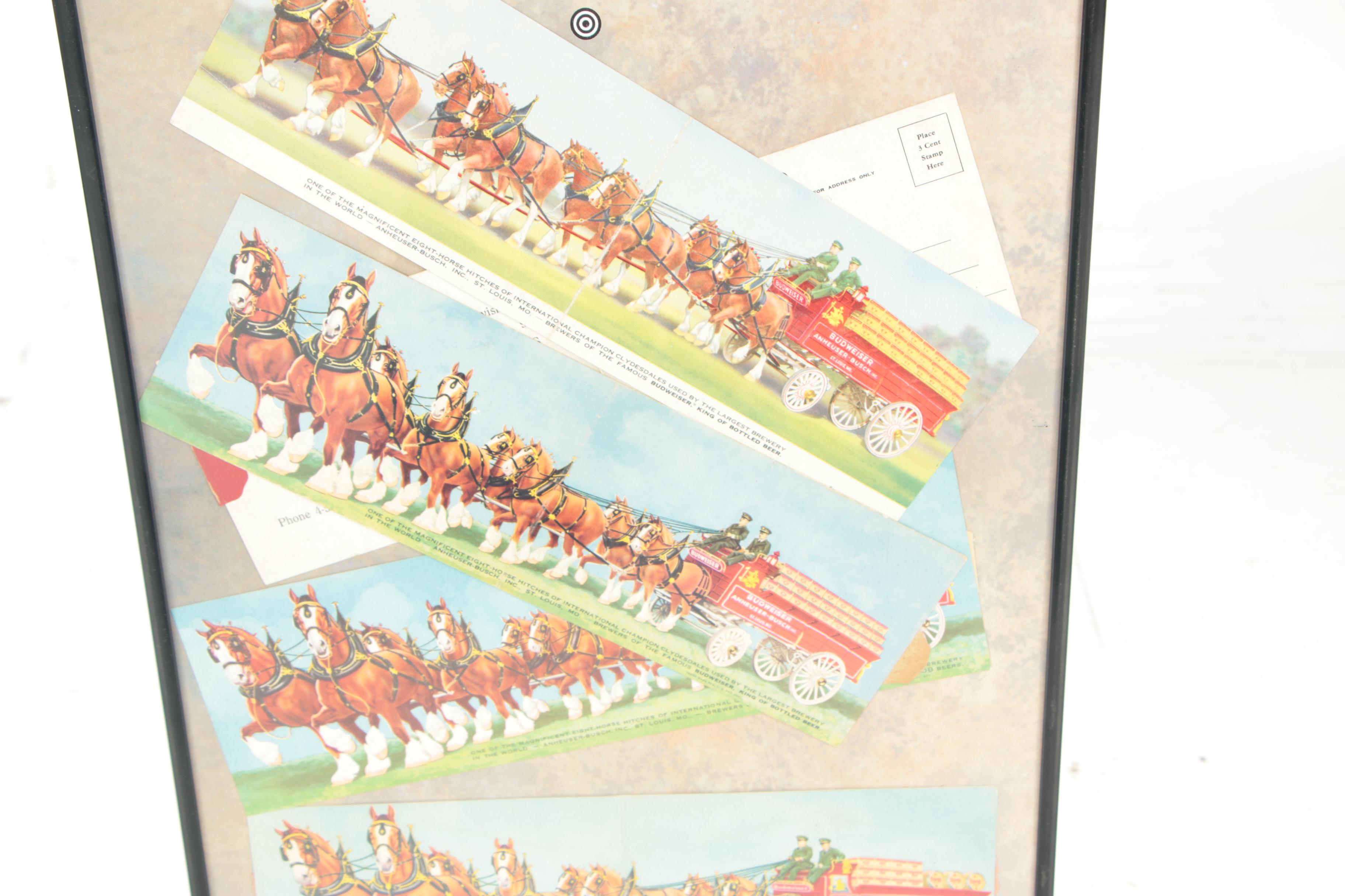Framed Budweiser Clydesdale Horses Foldout Postcards, Vintage